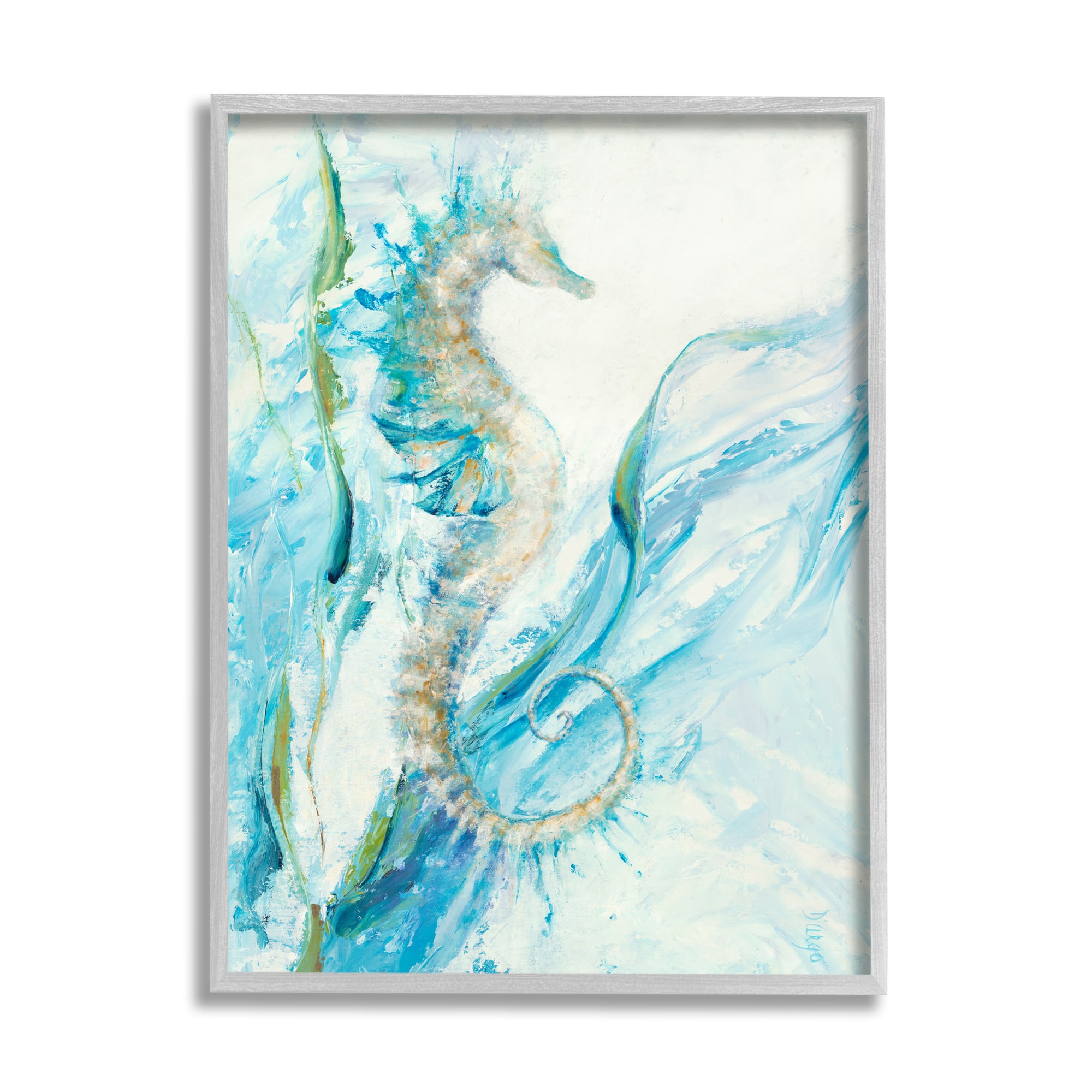 Stupell Industries Nautical Seahorse Blue Fluid Ocean Water in Gray Frame Wall Art