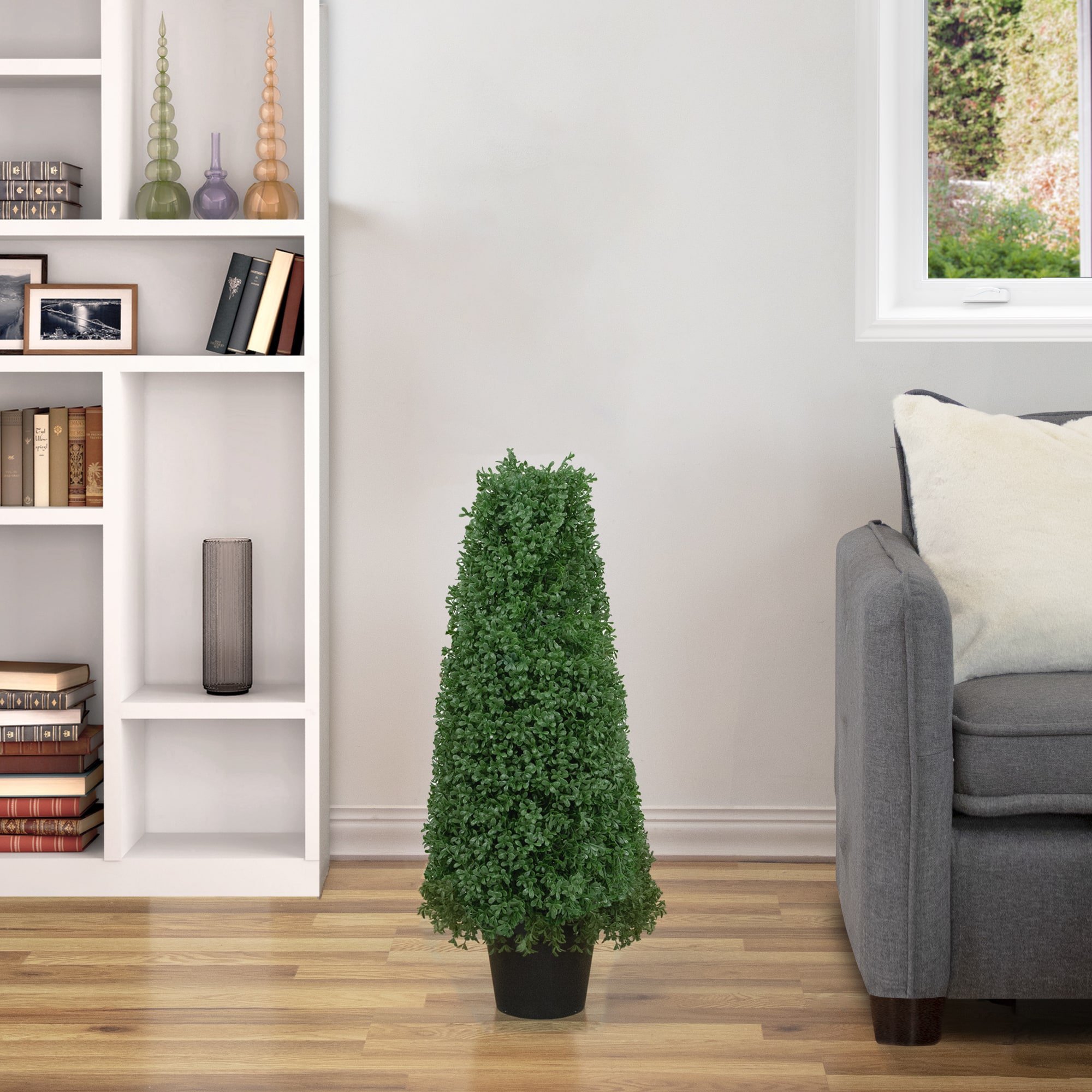 30" Unlit Artificial Boxwood Cone Topiary Tree with Round Pot