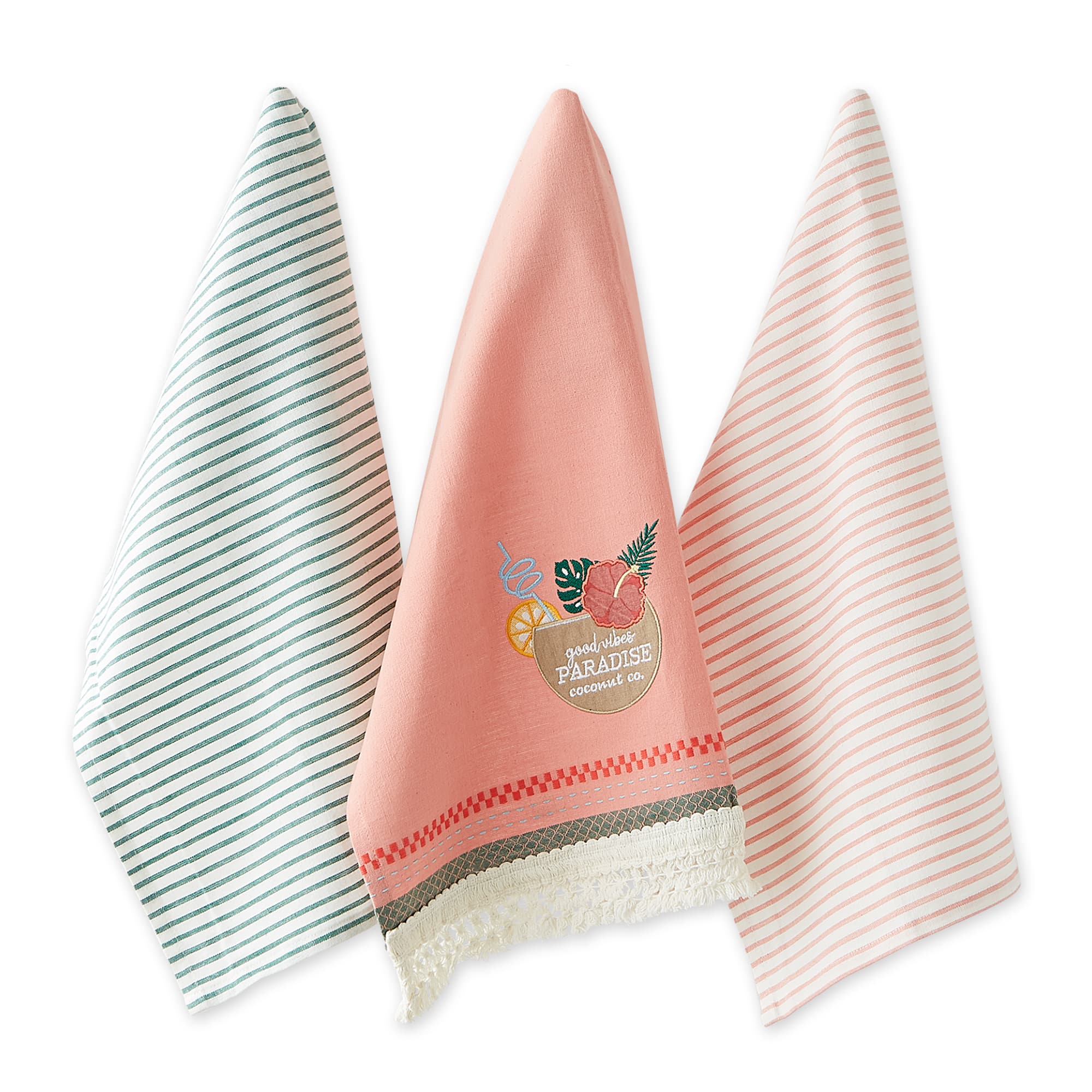 Paradise Coconut Drink Embellished Dishtowel (Set of 3)