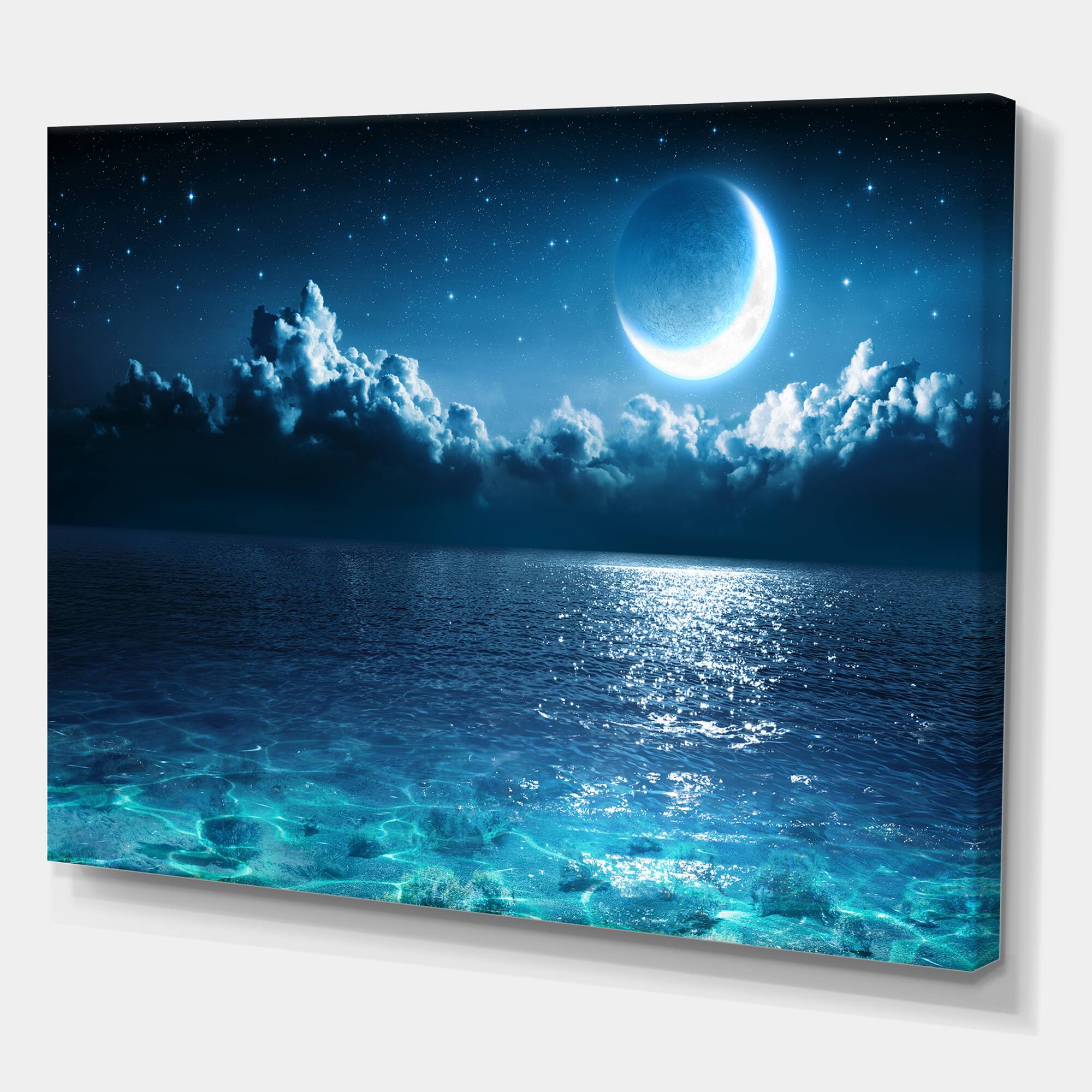 Designart - Romantic Moon Over Deep Blue Sea I