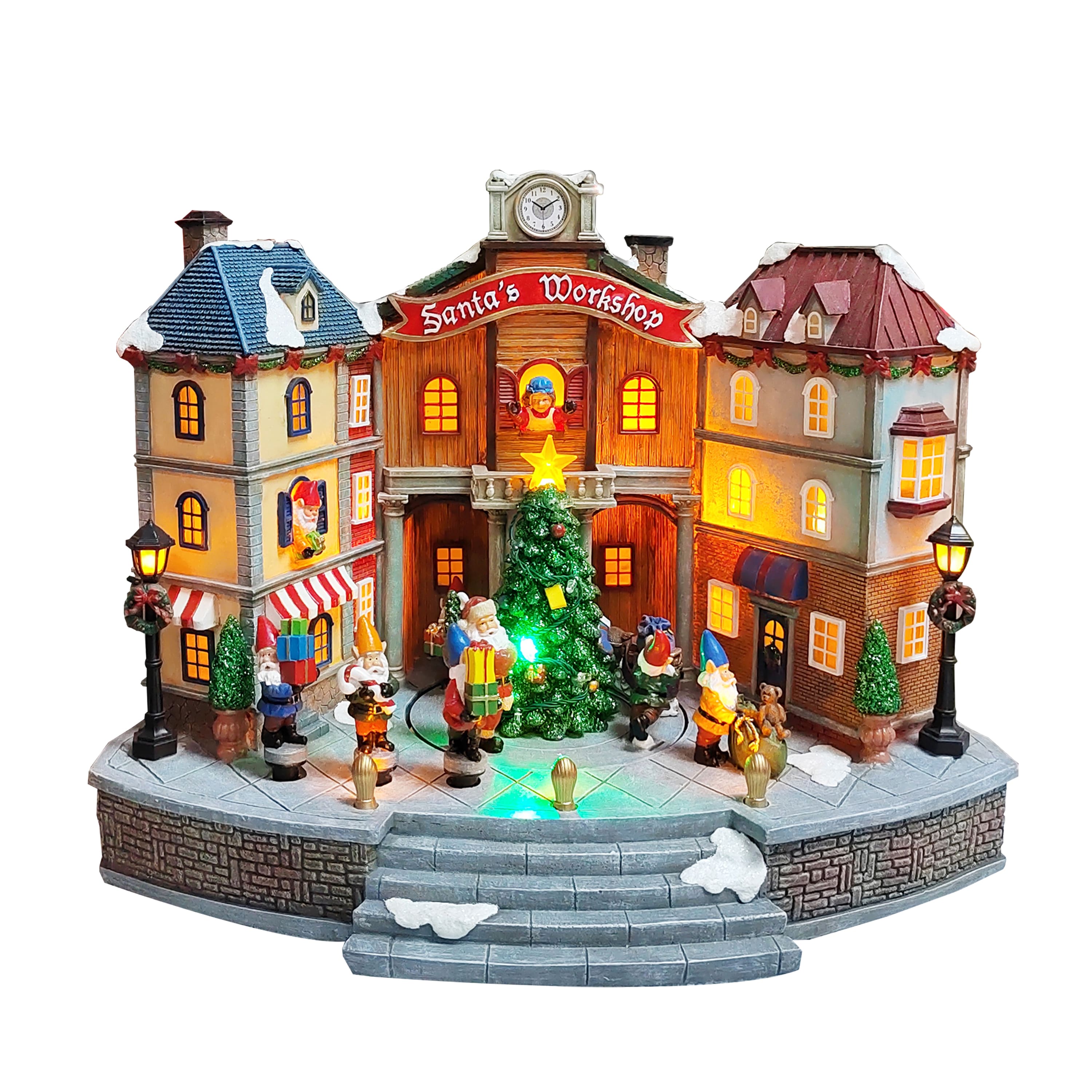 Moments in Time 10.83” Animated Santa’s Workshop Town Center Décor