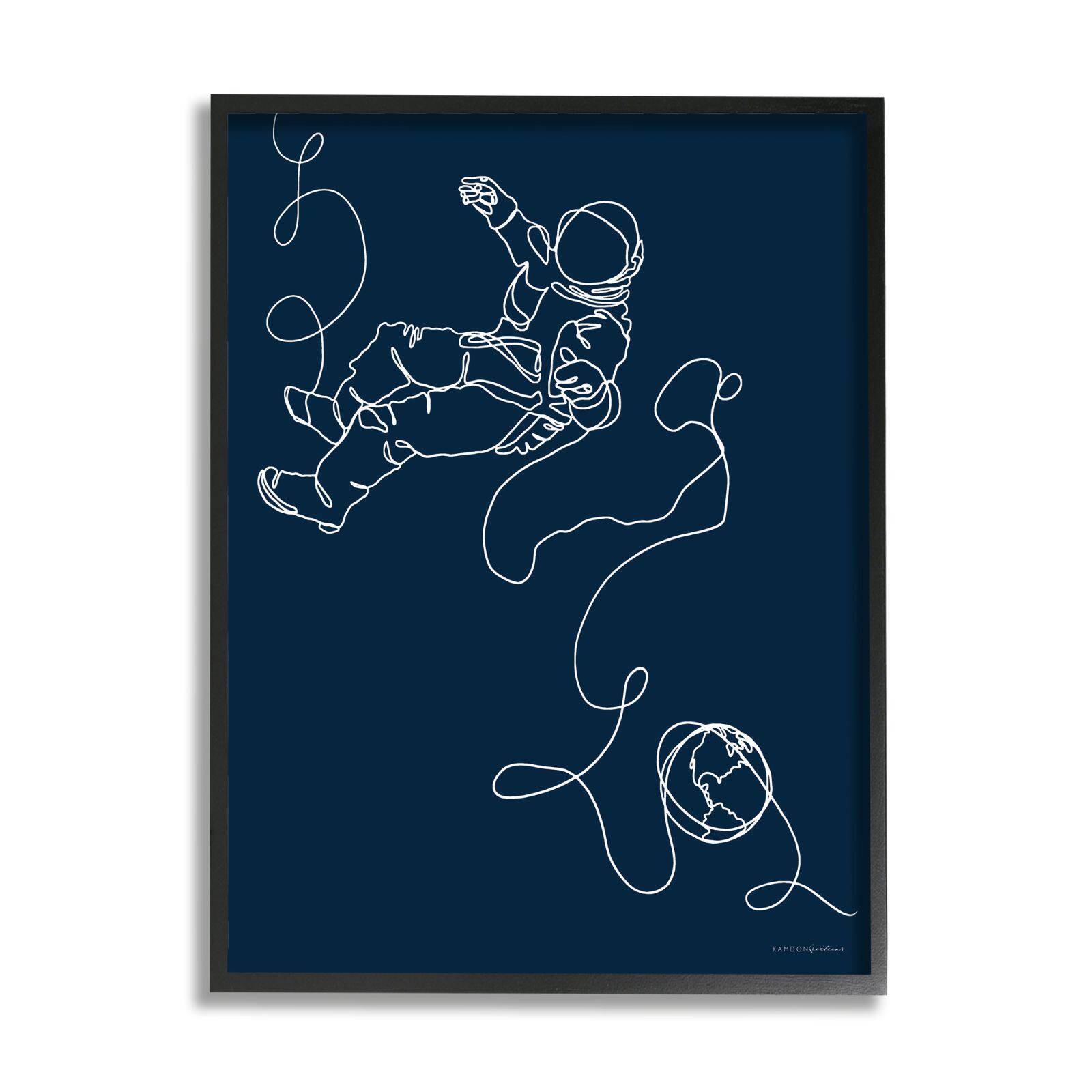 Stupell Industries Astronaut in Outer Space Over Earth Line Drawing Framed Wall Art