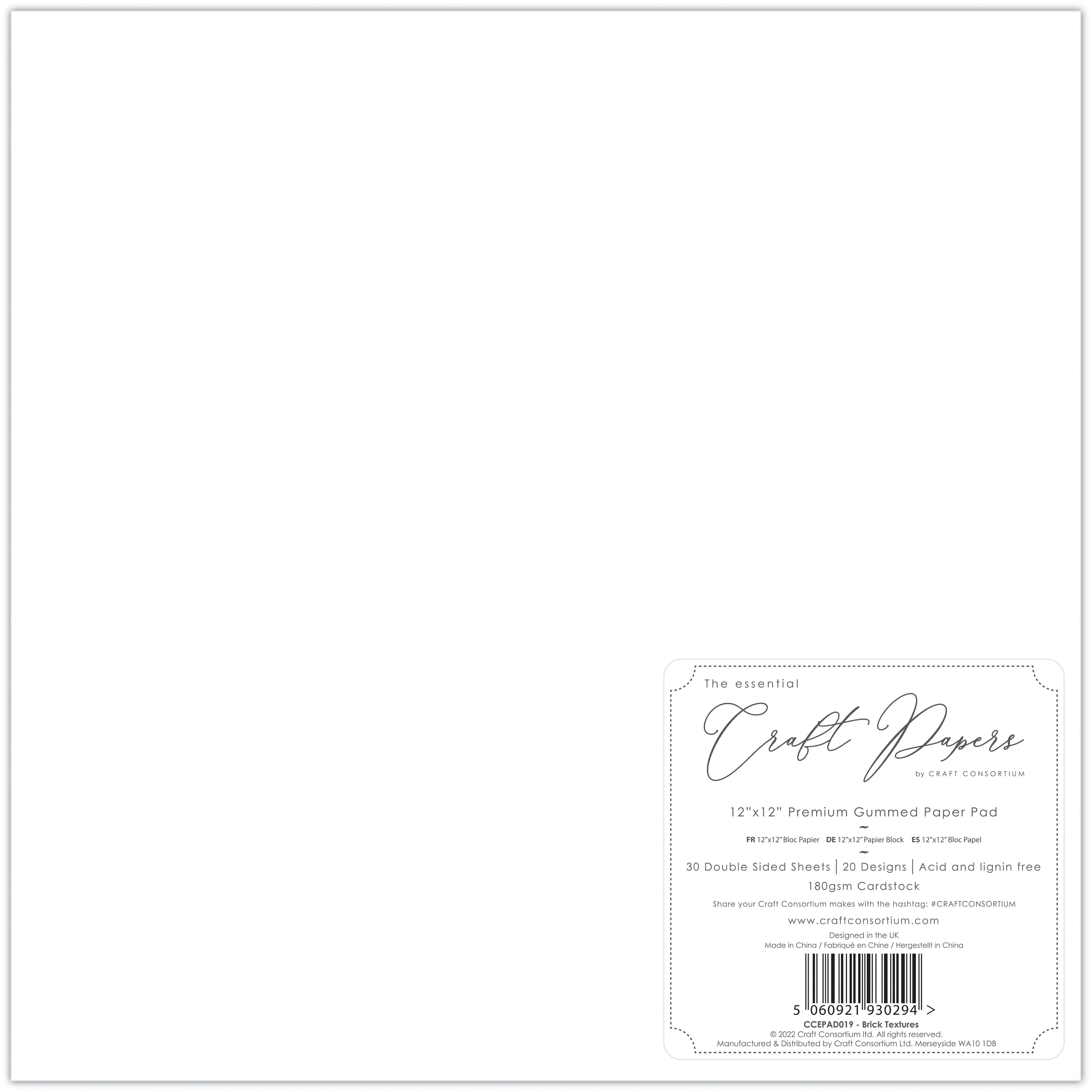 Craft Consortium Double-Sided Paper Pad 12" x 12" 30 ct. Brick Textures, 20 Designs