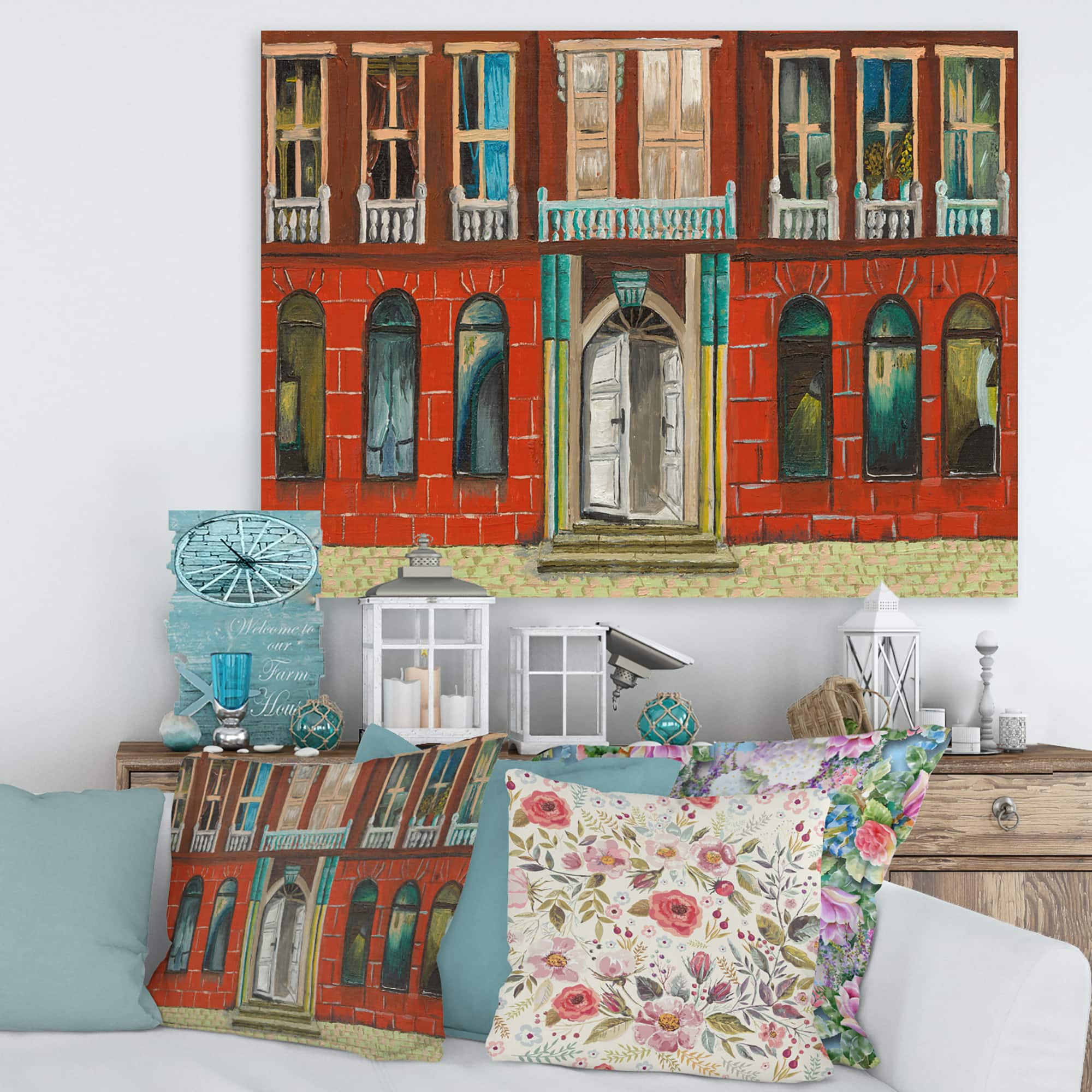 Designart - Red Facade of Shop In Paris II - French Country Canvas Wall Art Print