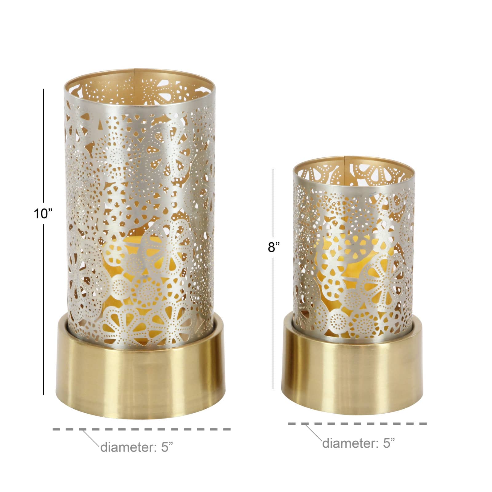 Set of 2" Gold Metal Eclectic Lantern, 8", 10"