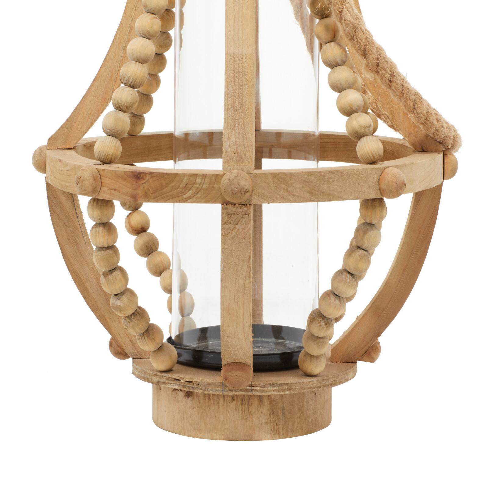 Beige Recycled Wood Farmhouse LED Lantern, 16" x 10" x 10"