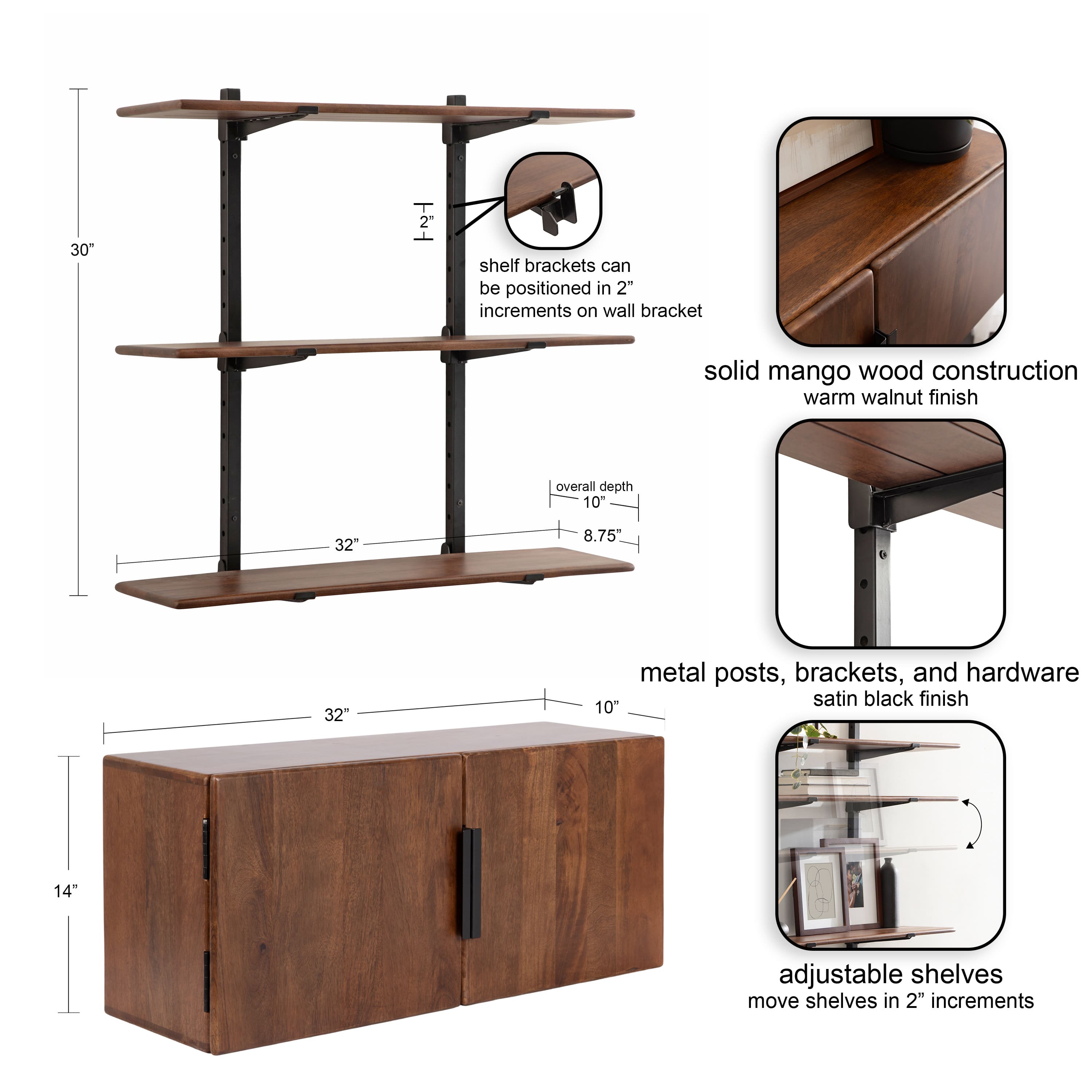 Kate and Laurel Atwood Wall Cabinet & Shelf Set