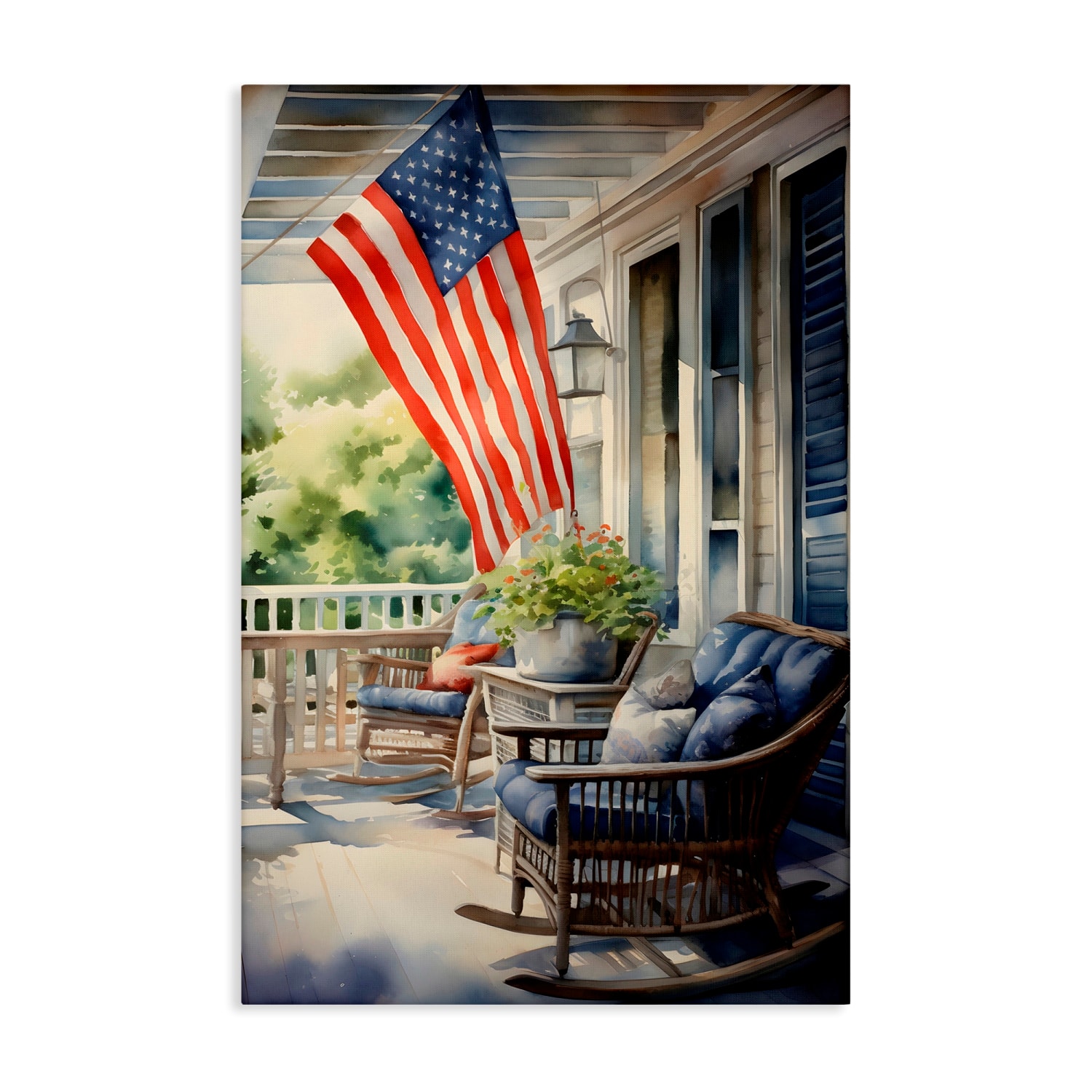 Stupell Industries Porch with American Flag Canvas Wall Art