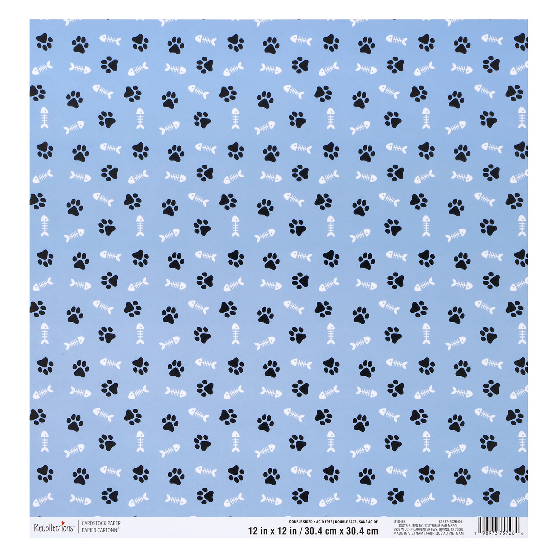 12" x 12" Paw Prints Double-Sided Cardstock Paper by Recollections™