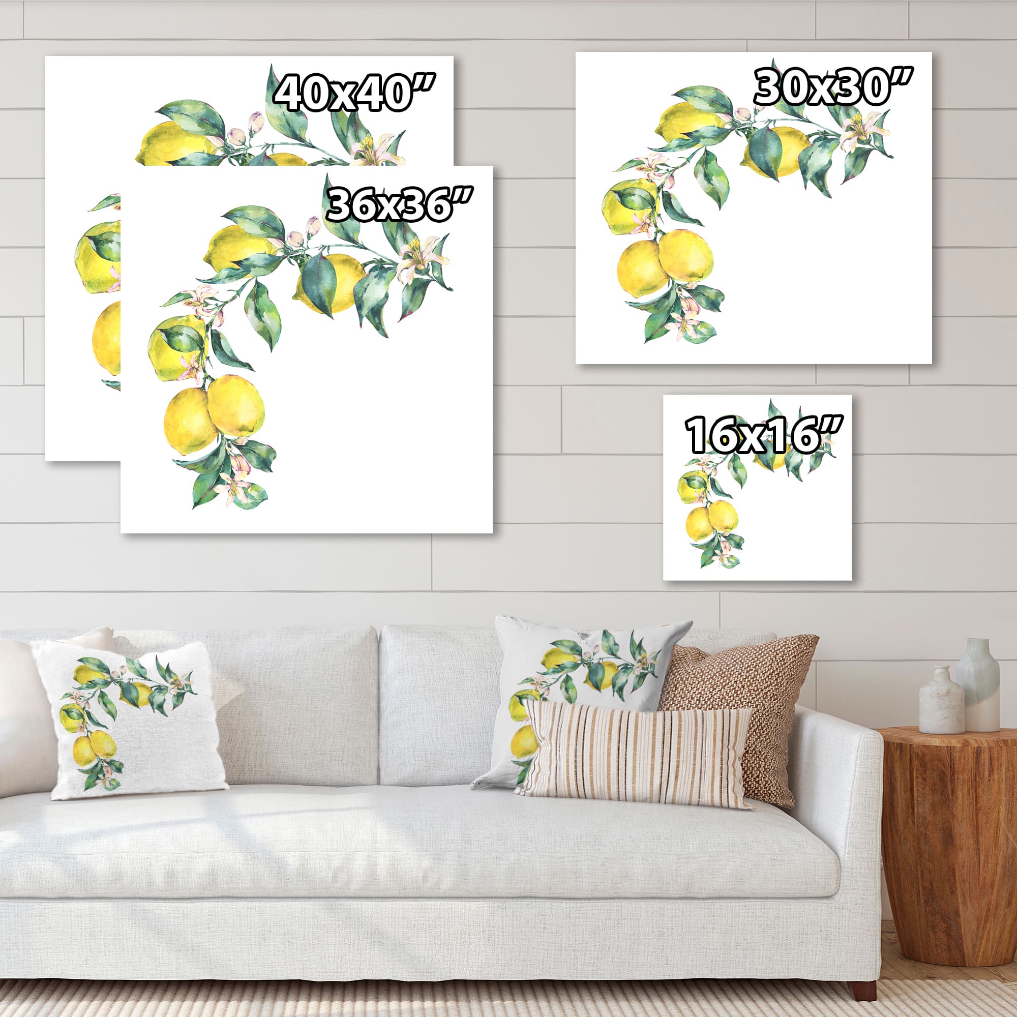Designart - Branch of Yellow Lemons and Leaves II - Tropical Canvas Wall Art Print