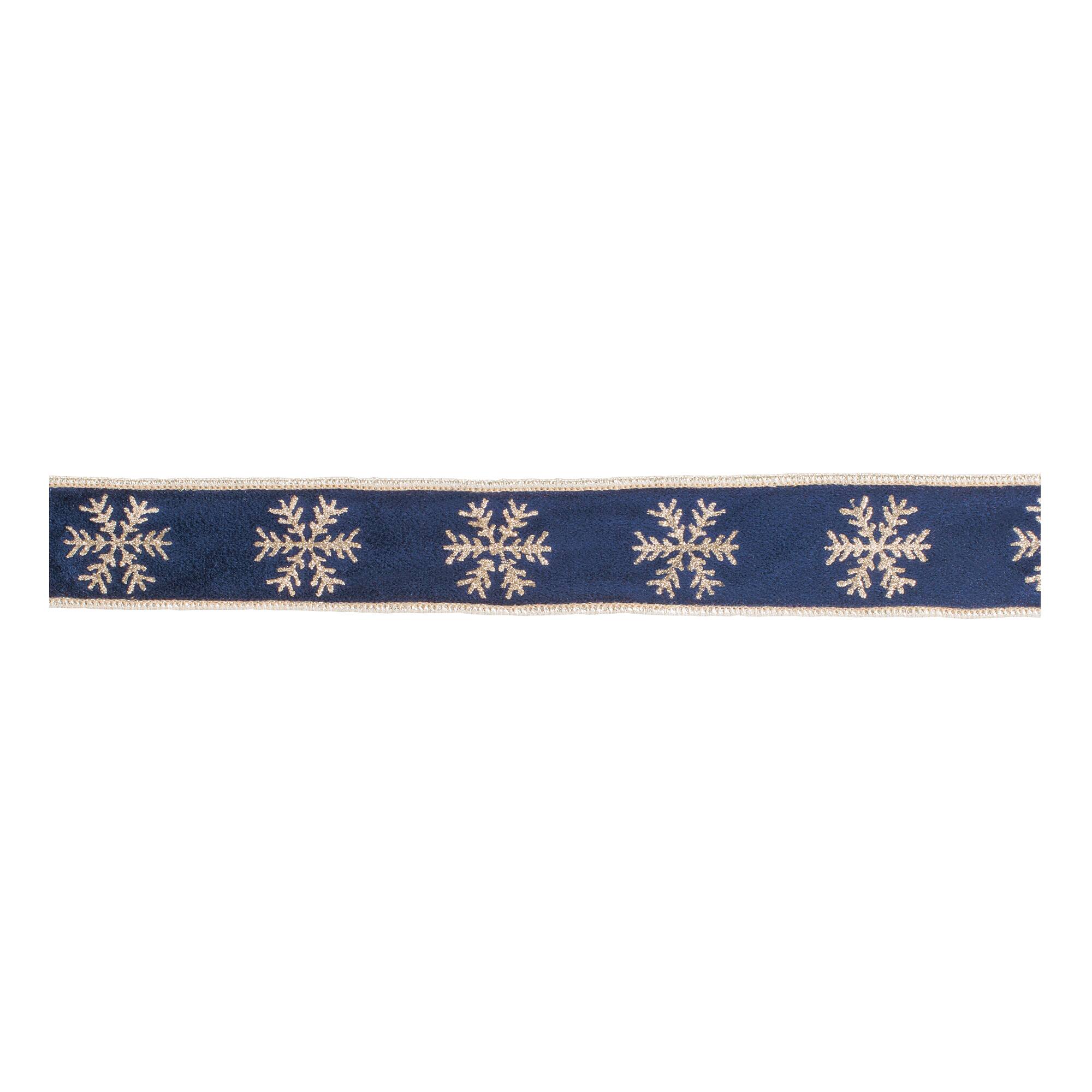 Melrose 1.5" x 5yd. Navy Blue Snowflake Wired Ribbons, 2ct.