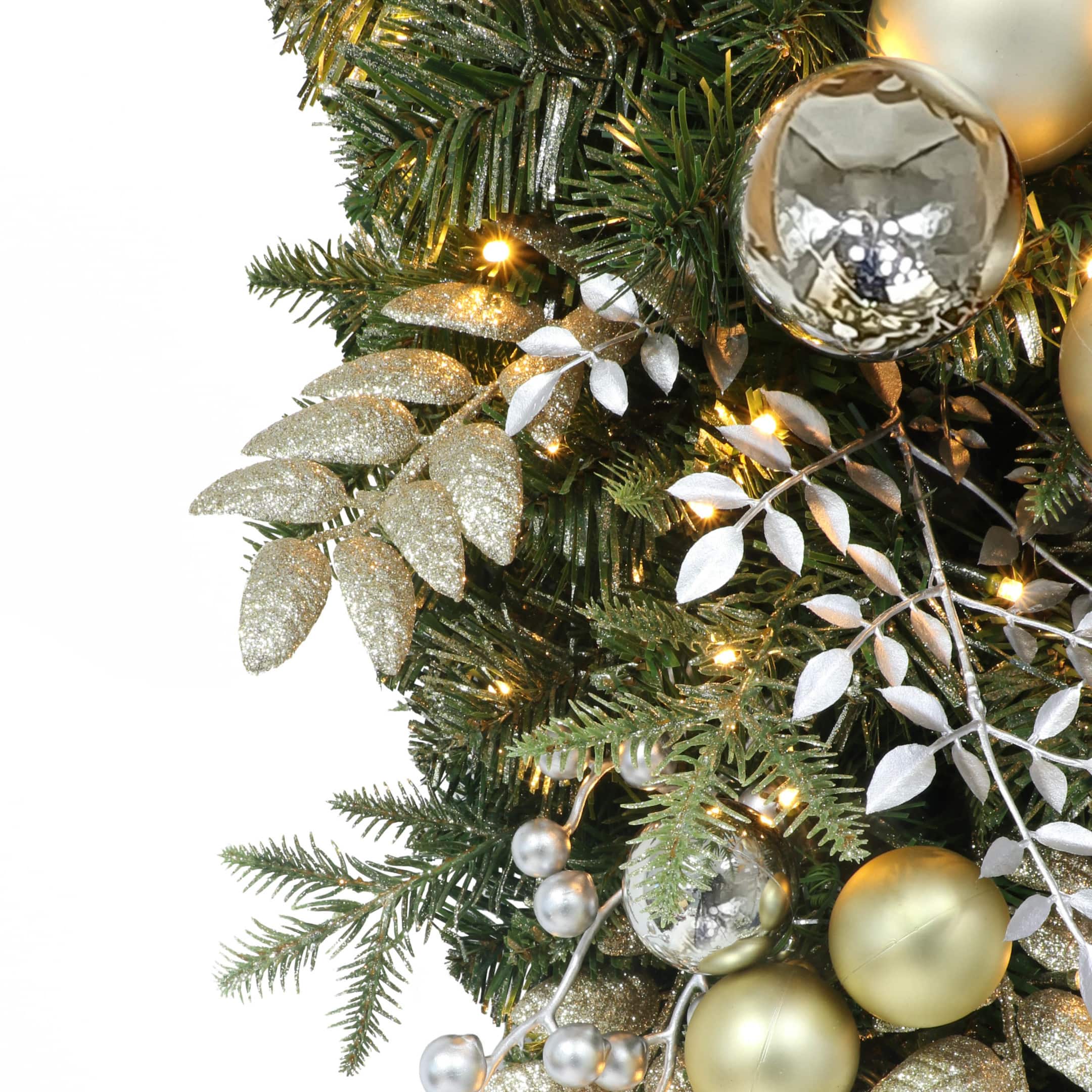 28" Battery-Operated Pre-Lit Decorated Artificial Swag with Gold Bow