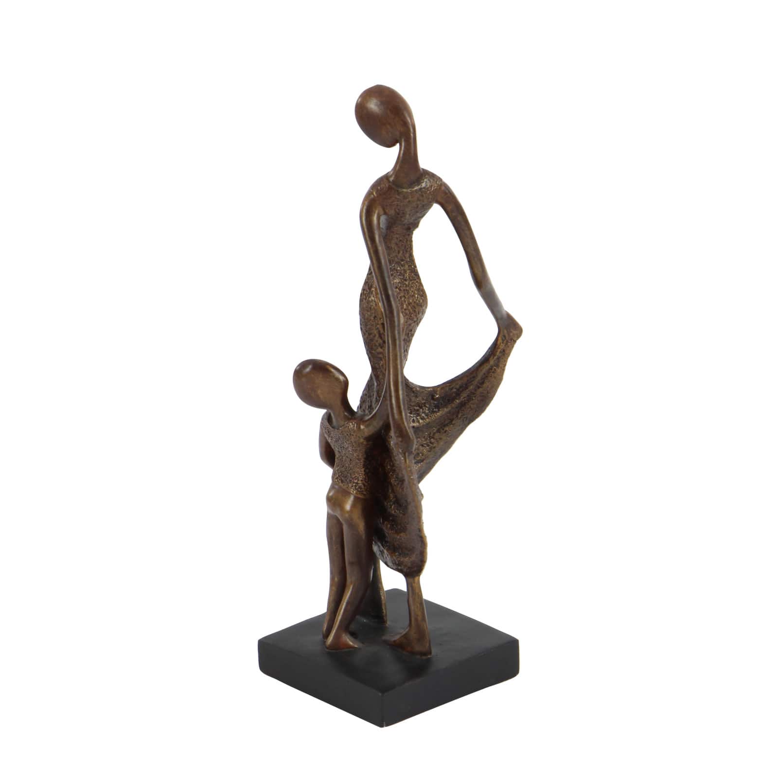Traditional Bronze Polystone Mother and Child Sculpture, 5" x 13" x 5"