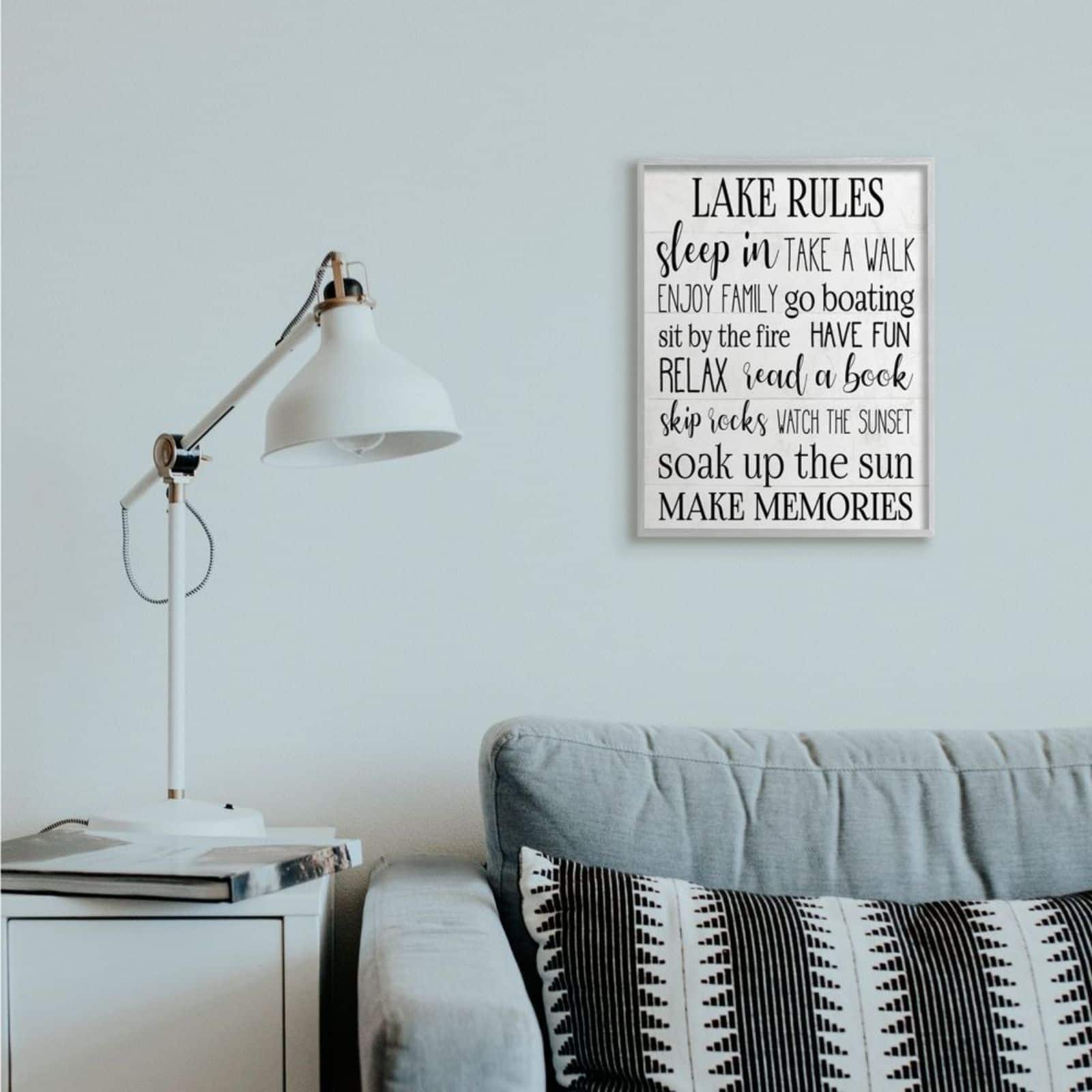 Stupell Industries Lake Rules Wall Art in Gray Frame