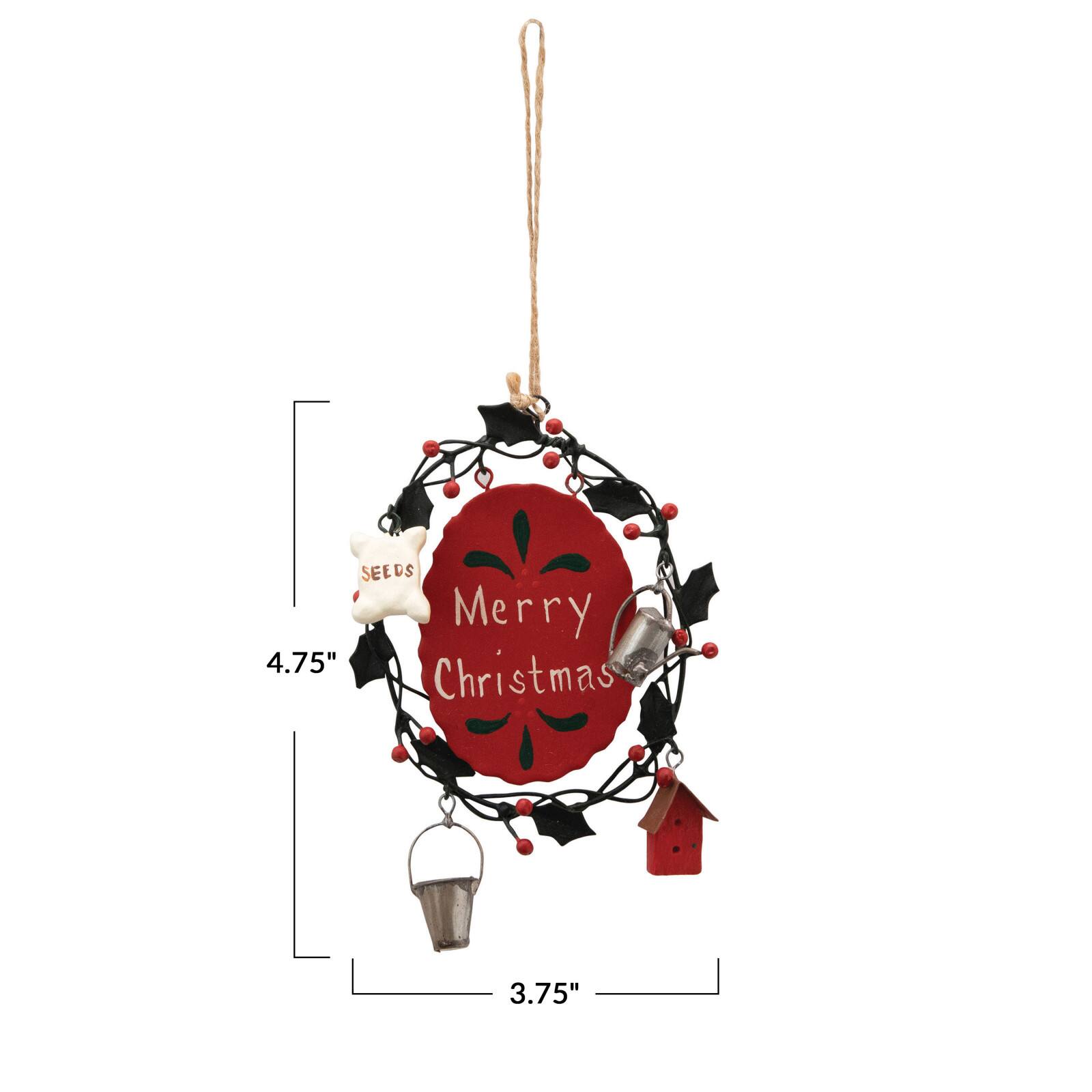 Hello Honey® 4.75" Hand-Painted Merry Christmas Metal Wreath Ornament