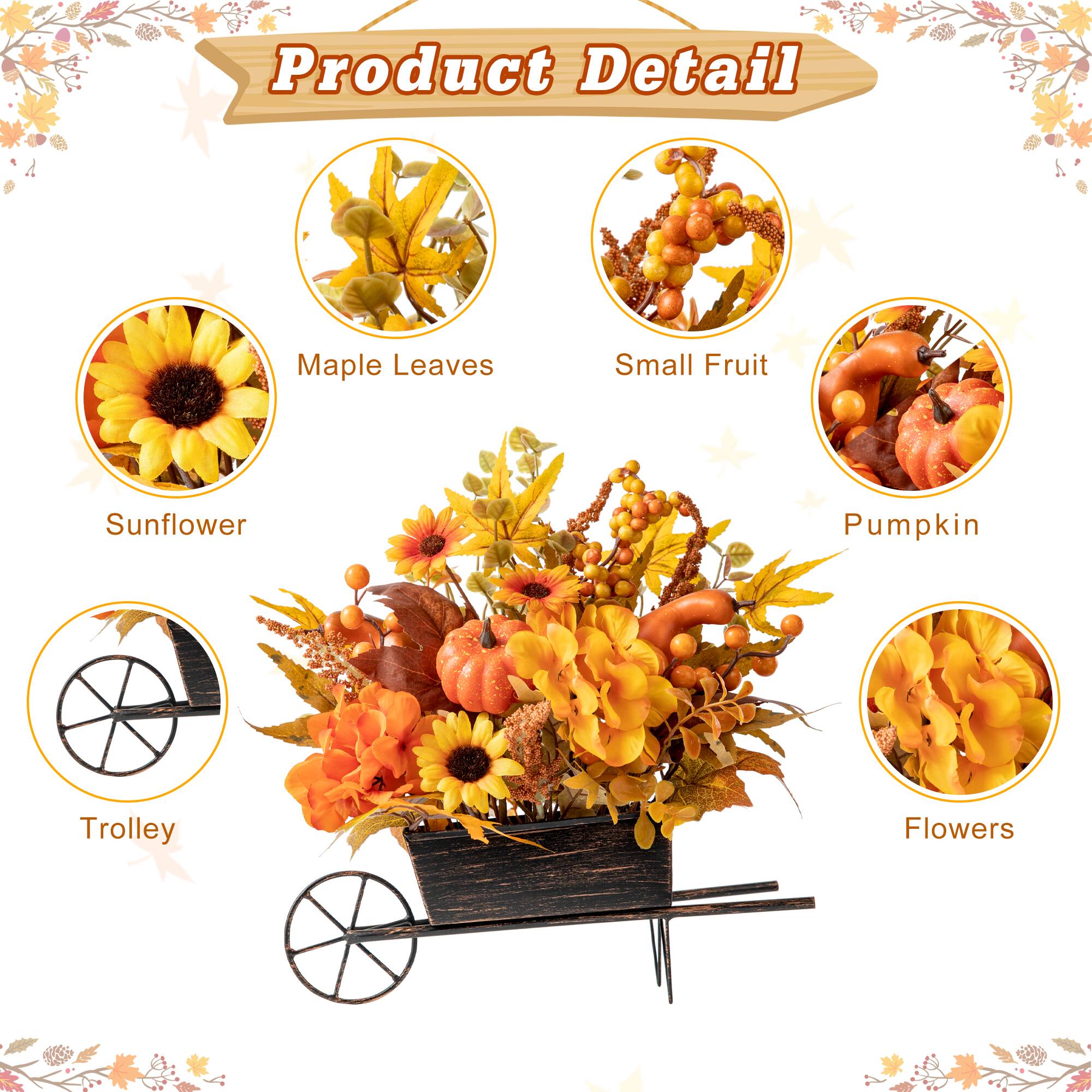 Glitzhome® 14" Fall Floral Cart Centerpiece