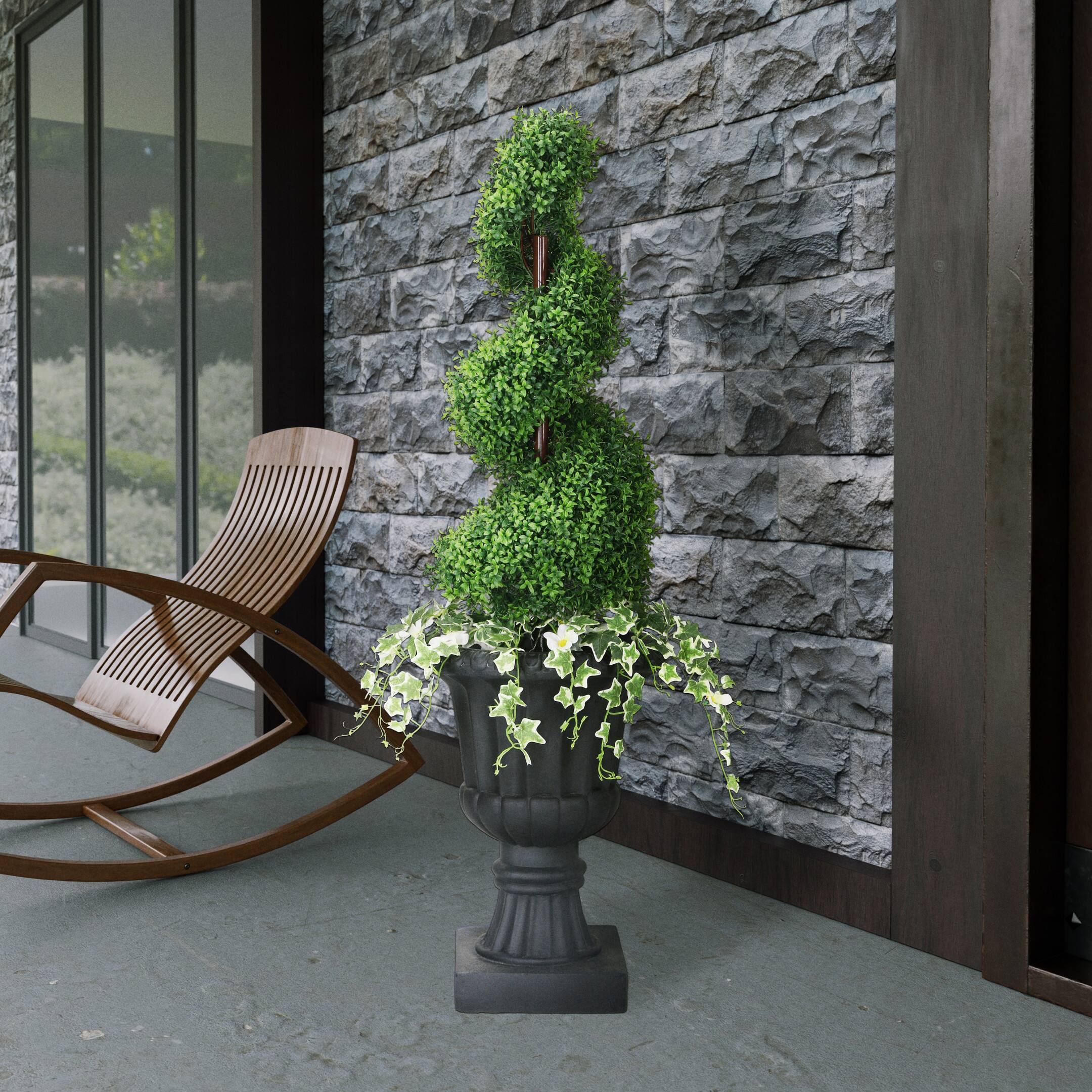 4.5ft. Topiary Spiral Boxwood Artificial Tree in Decorative Urn