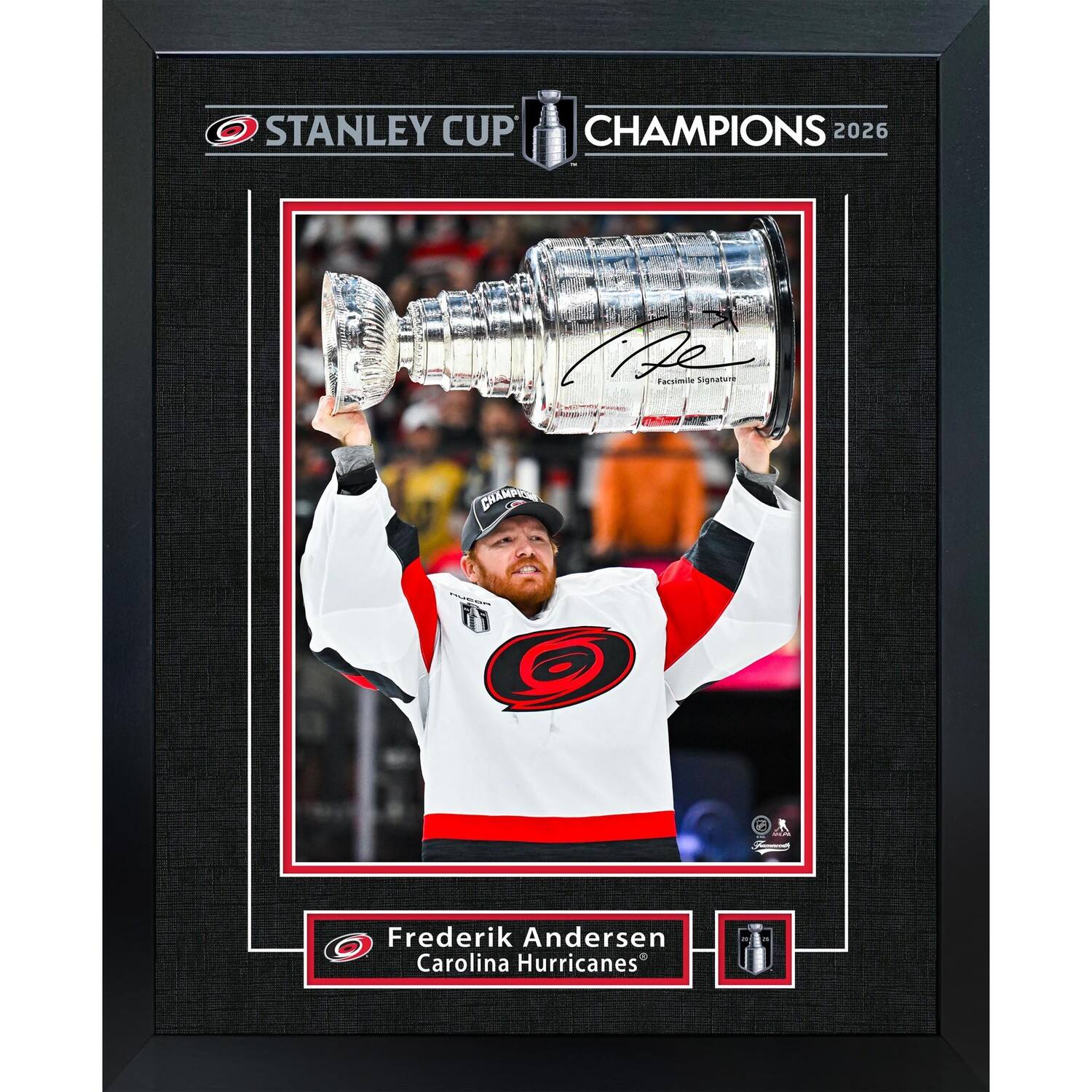 Frameworth 16" x 20" Licensed Frederik Andersen Hurricanes 2026 Champions Replica Signature Frame