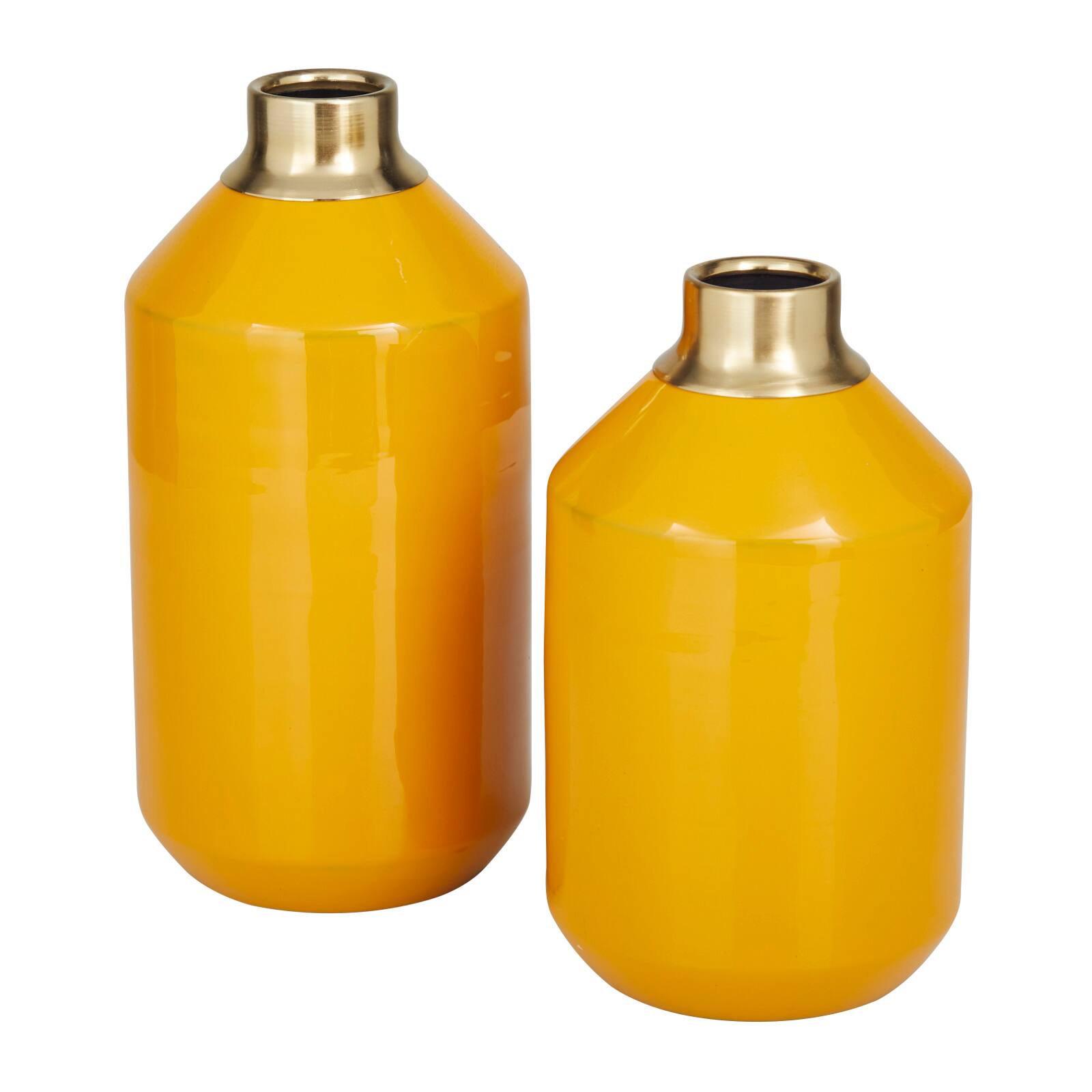 Set of 2" Yellow Metal Modern Vase, 10" x 5" x 5"