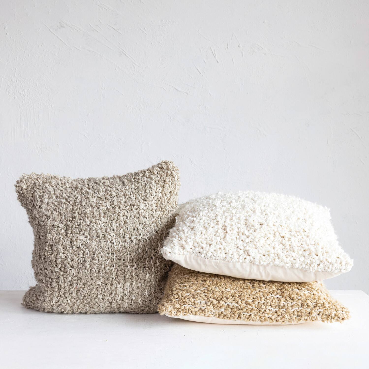 Hello Honey® 20" Cream Woven Cotton Blend Bouclé Pillow