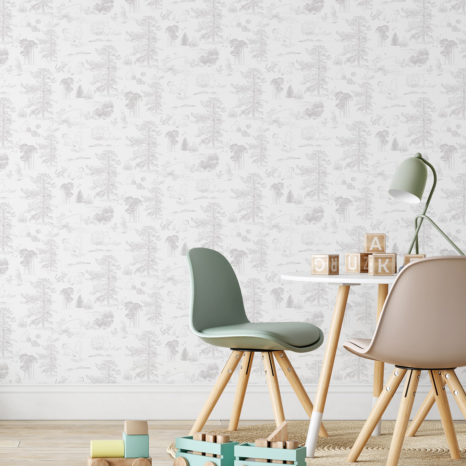 RoomMates Winnie The Pooh Gray Toile Peel & Stick Wallpaper