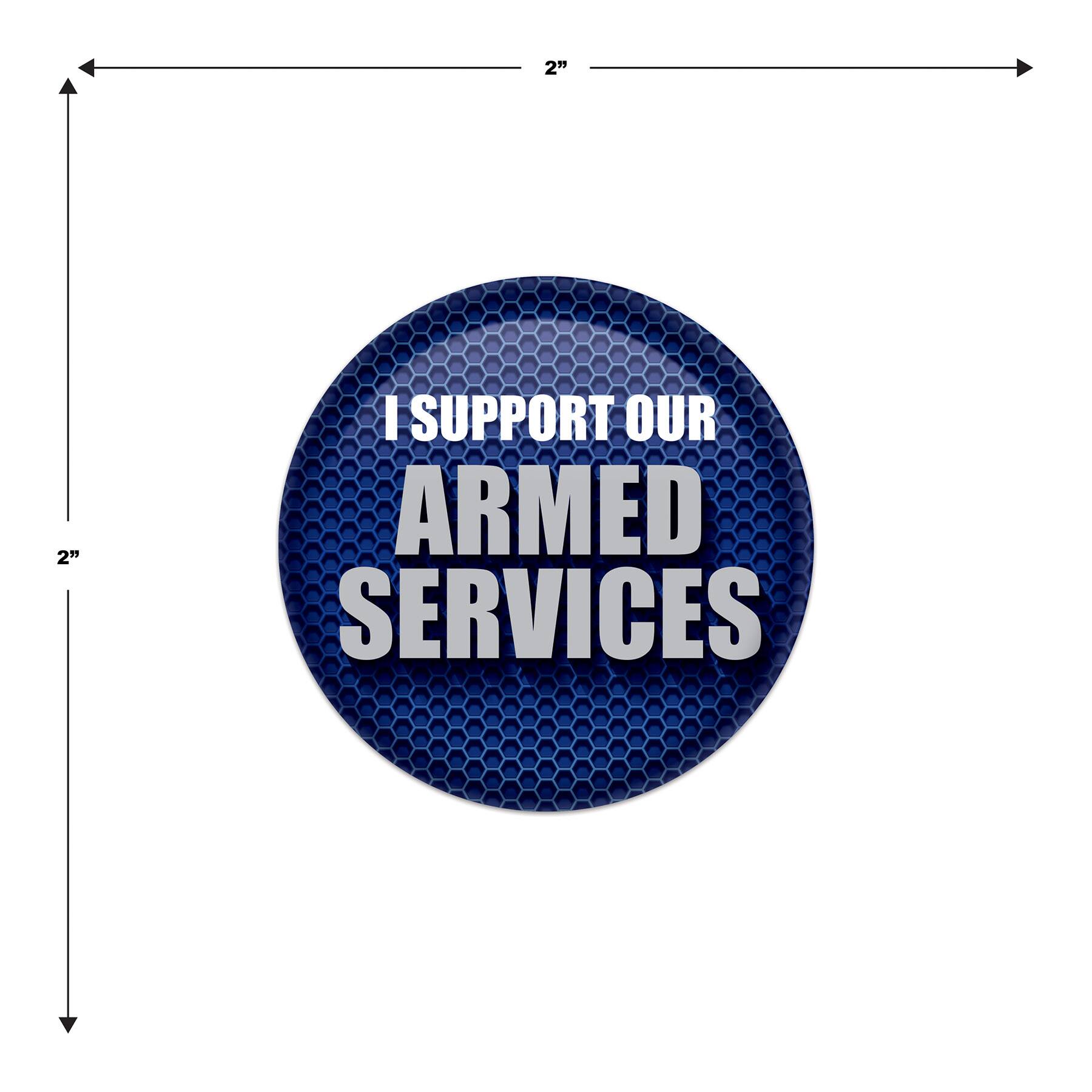 Beistle 2" Blue & Silver I Support Our Armed Services Buttons, 6ct.