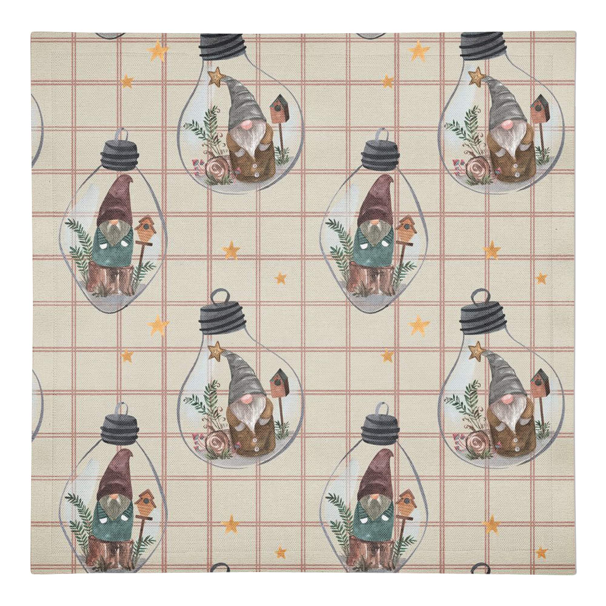 Cream & Check Gnome Globe Pattern Cotton Twill Napkin