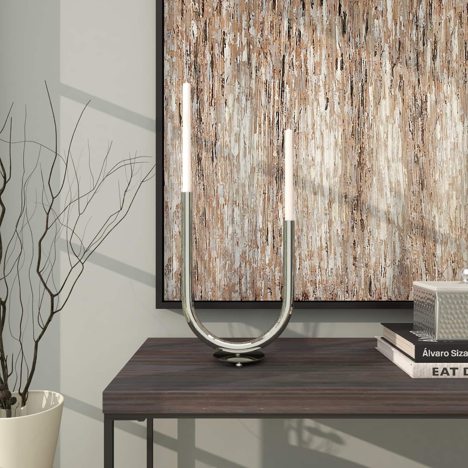 14" Silver Stainless Steel Abstract U-Shaped Candelabra