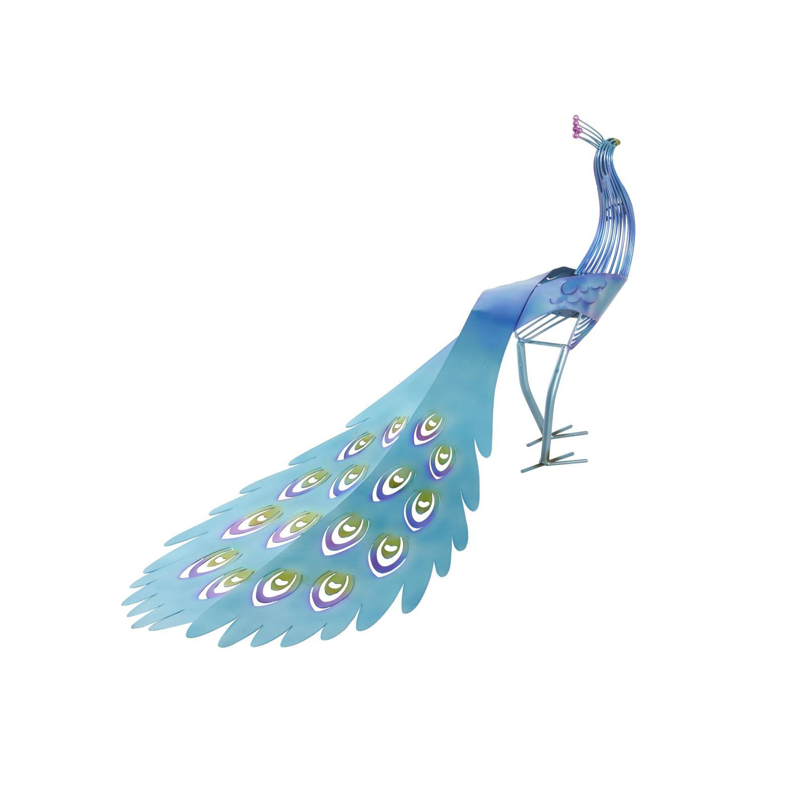 46" Blue Open Wire Frame Metal Peacock Garden Sculpture