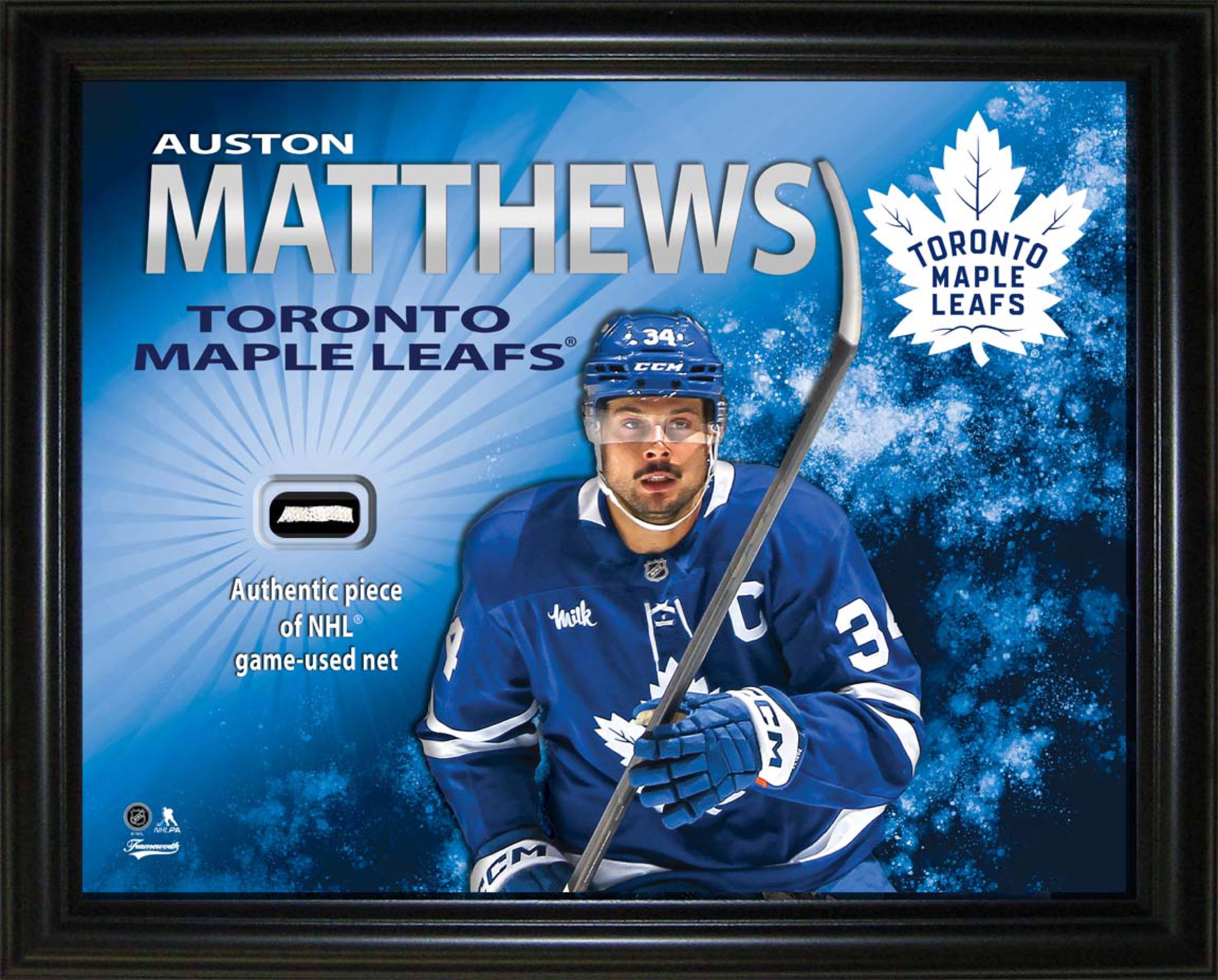 Auston Matthews Toronto Maple Leafs 16" x 20" PhotoGlass Display with Authentic Game-Used Net Piece