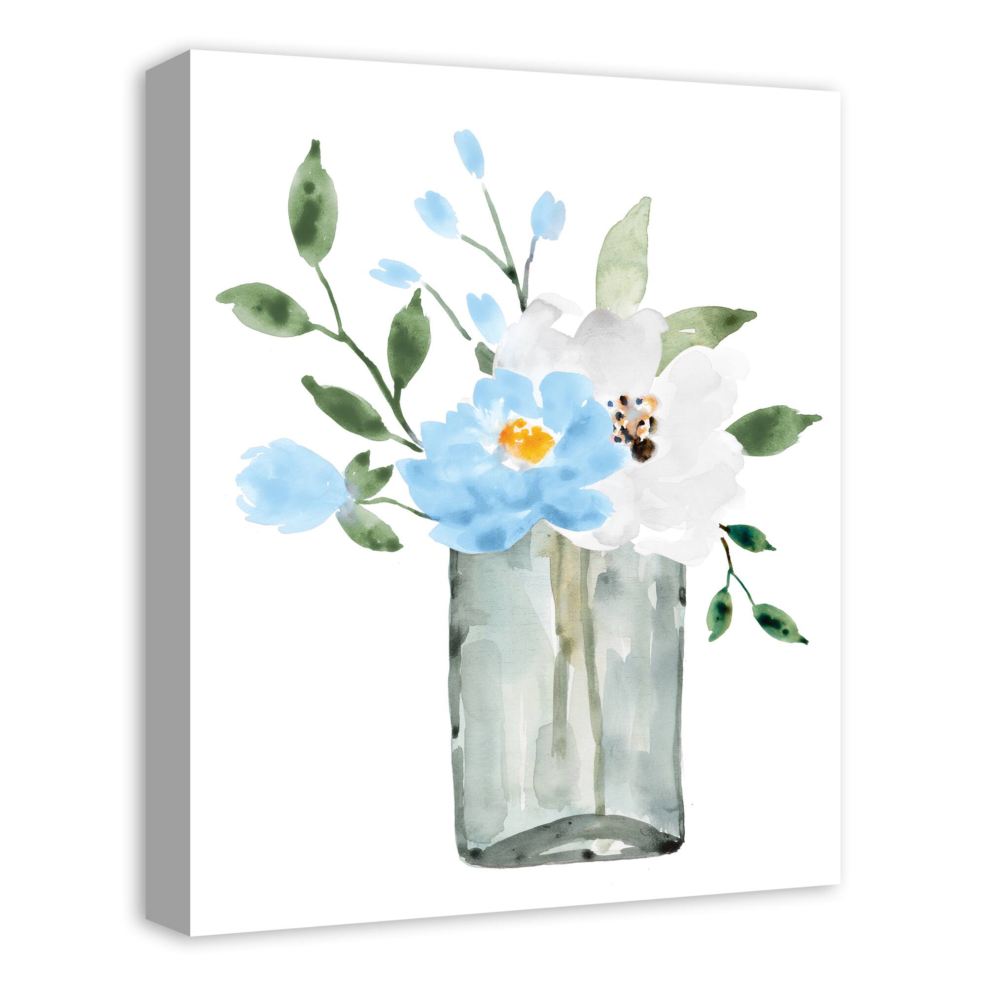 Bright Blue Floral Vase  16" x 20" Canvas Wall Art
