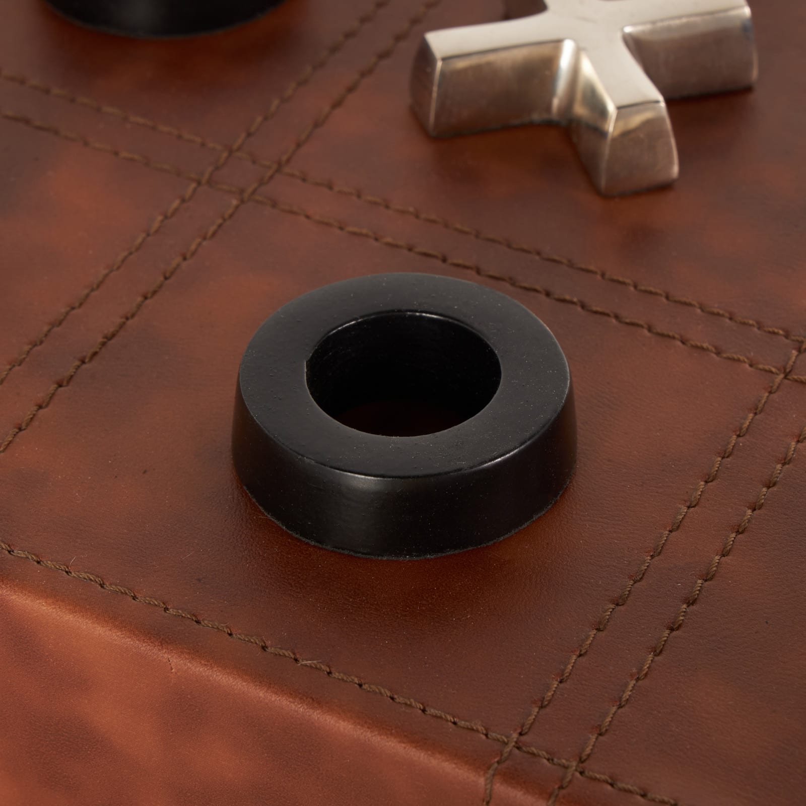 12" Brown Faux Leather Tic Tac Toe Game Set