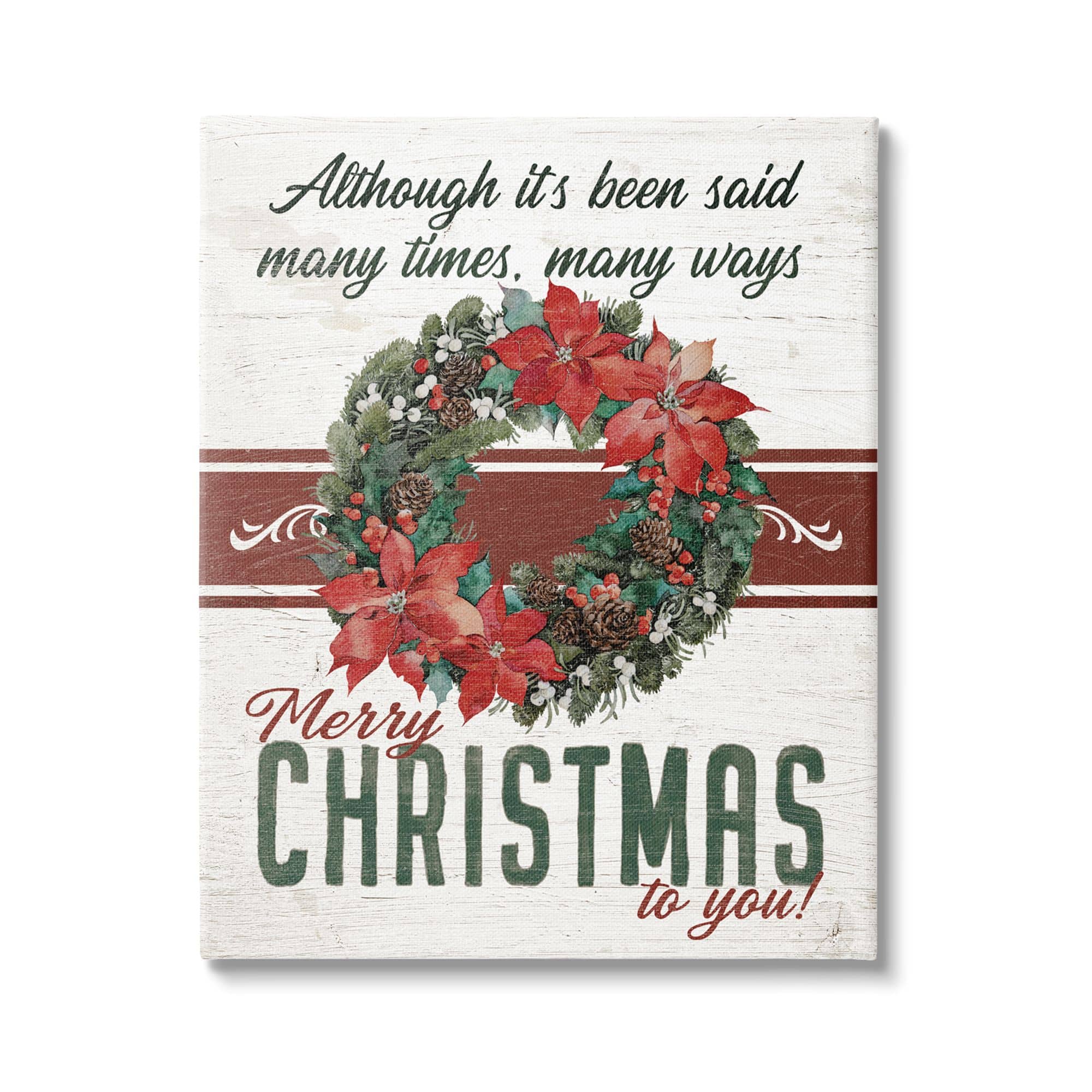 Stupell Industries Merry Christmas To You Vintage Poinsettia Canvas Wall Art