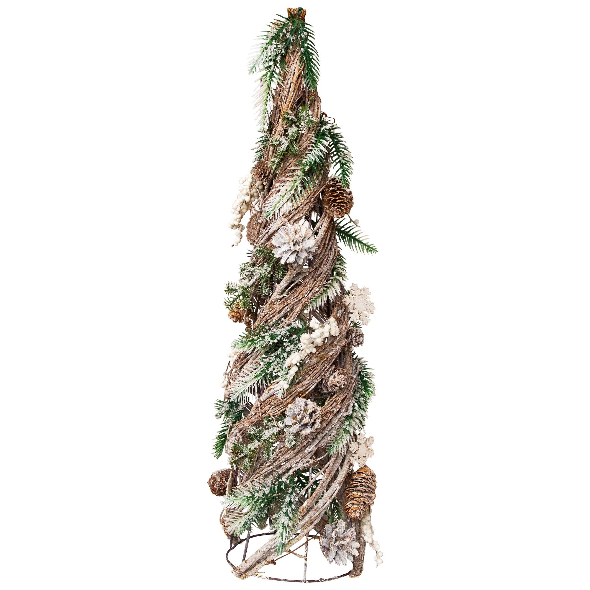 Northlight 24.25" Flocked Snowflakes & Pinecones Twisted Twig Artificial Christmas Tree