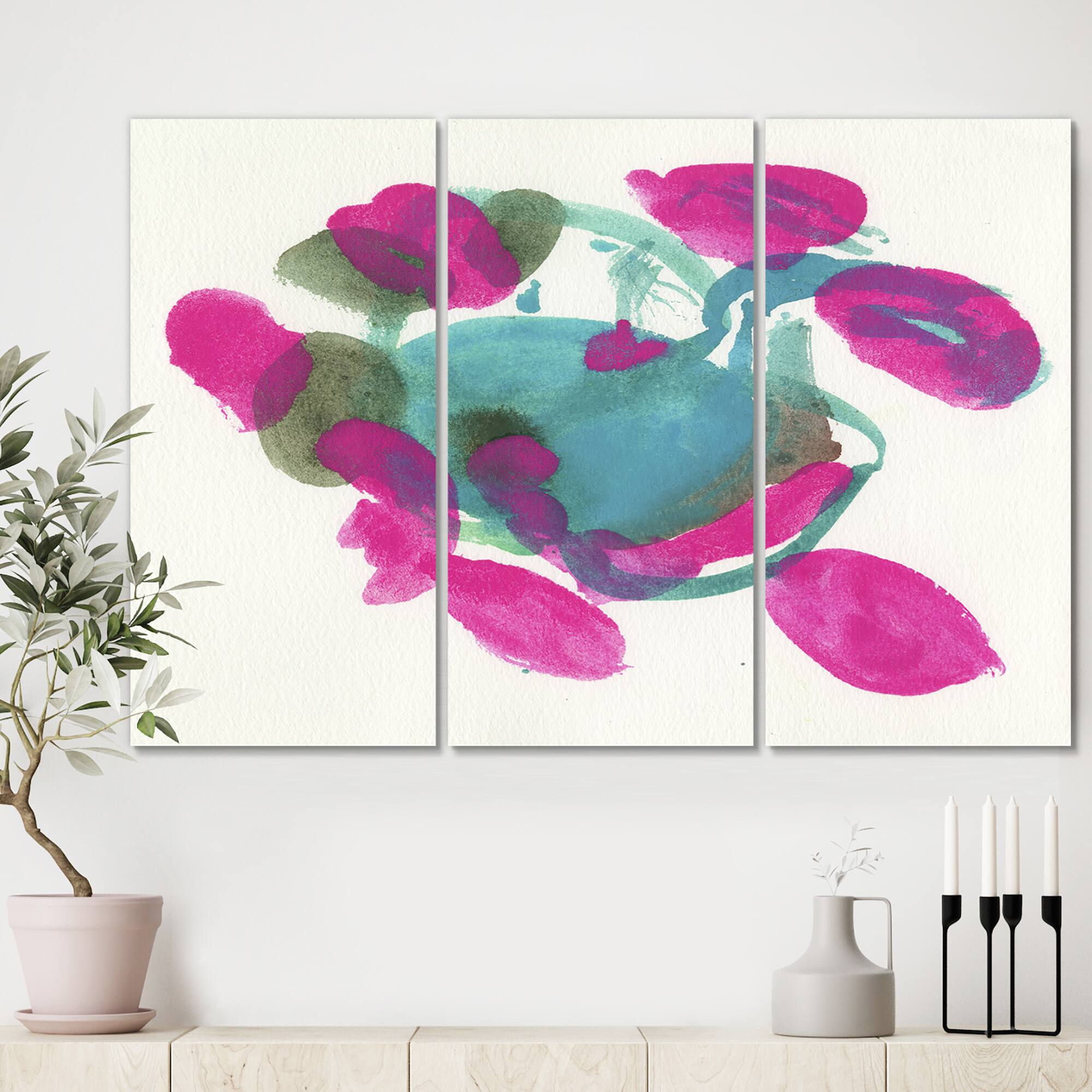 Designart - Fuchsia And Blue Scribble IV - Mid Century Modern Canvas Wall Art