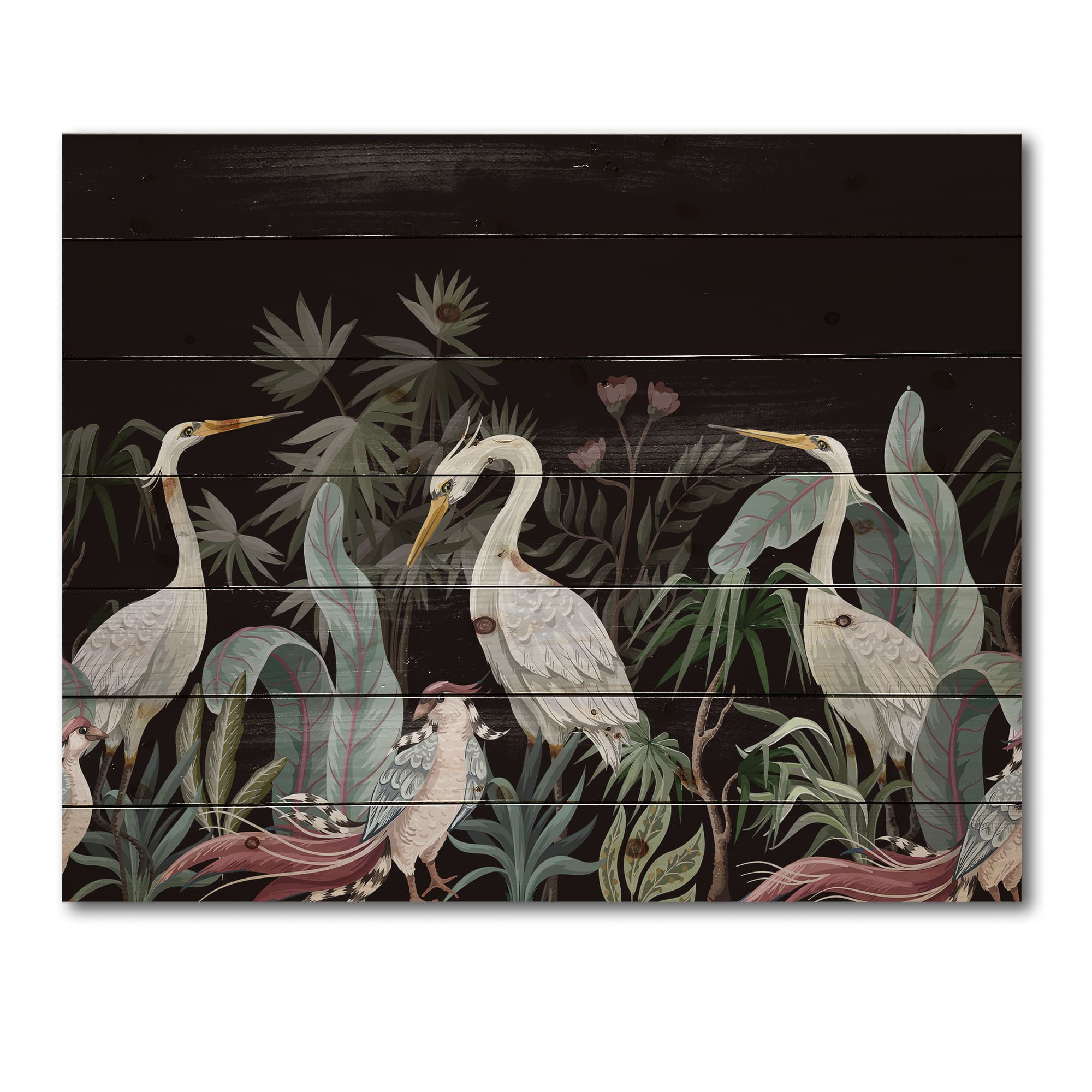 Designart - Chinoiserie With Birds and Peonies III - Traditional Print on Natural Pine Wood