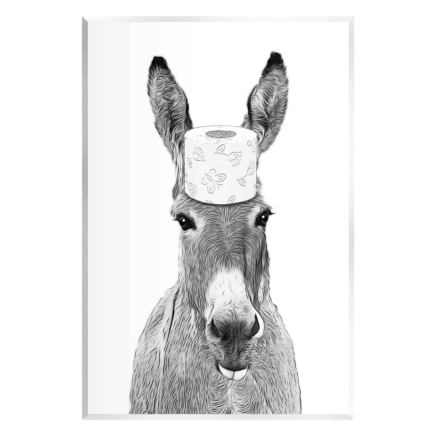 Stupell Industries Donkey Toilet Paper Funny Bathroom Wall Plaque Art