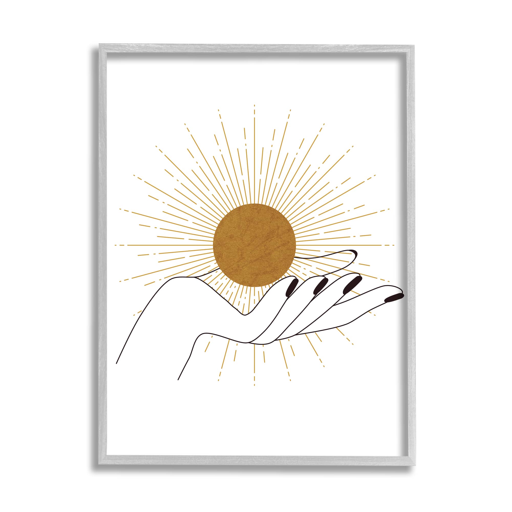 Stupell Industries Hand Holding Deco Inspired Sun with Rays in Frame Wall Art