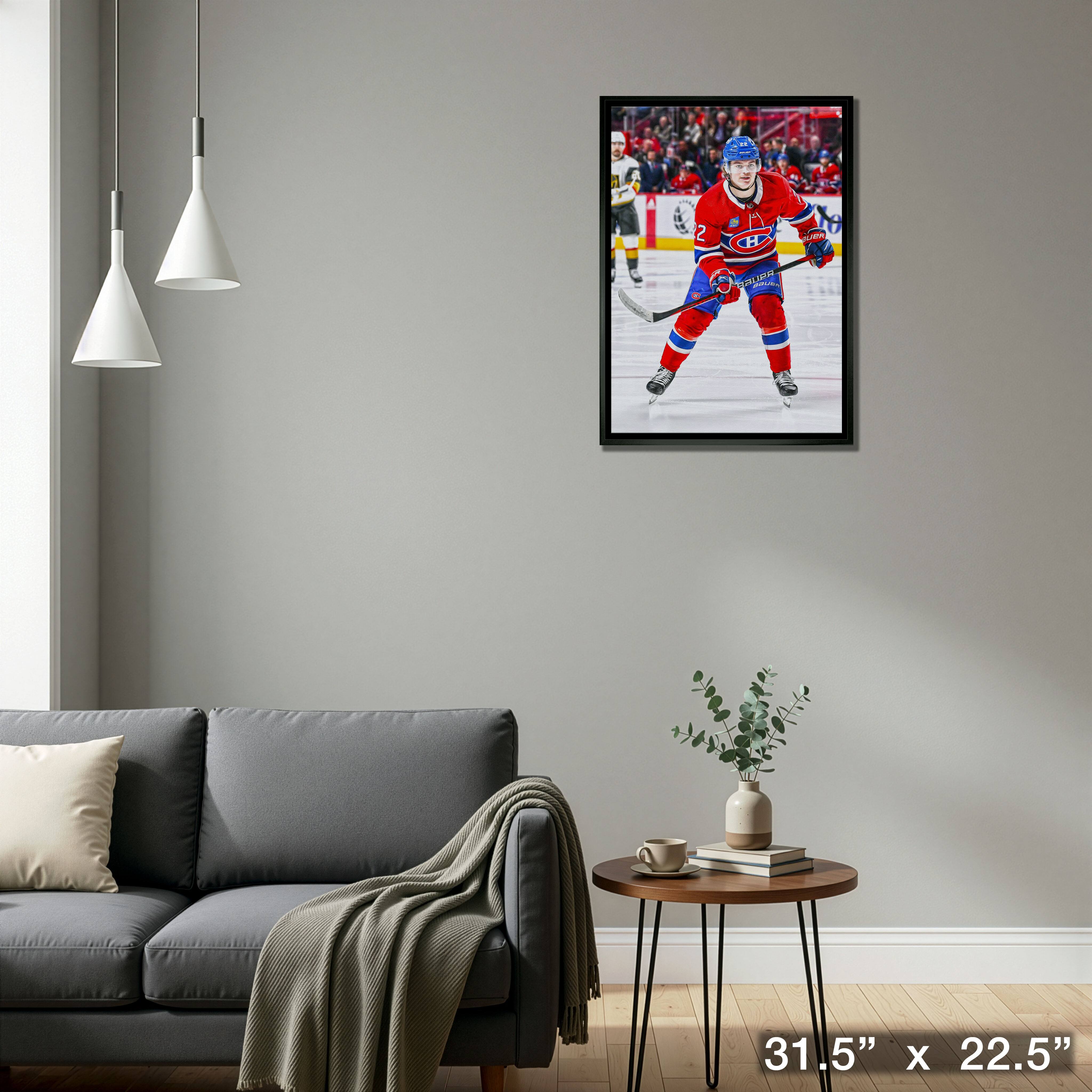 Cole Caufield Framed 20" x 29" Canvas Canadiens Action-H 31.5" x 22.5"