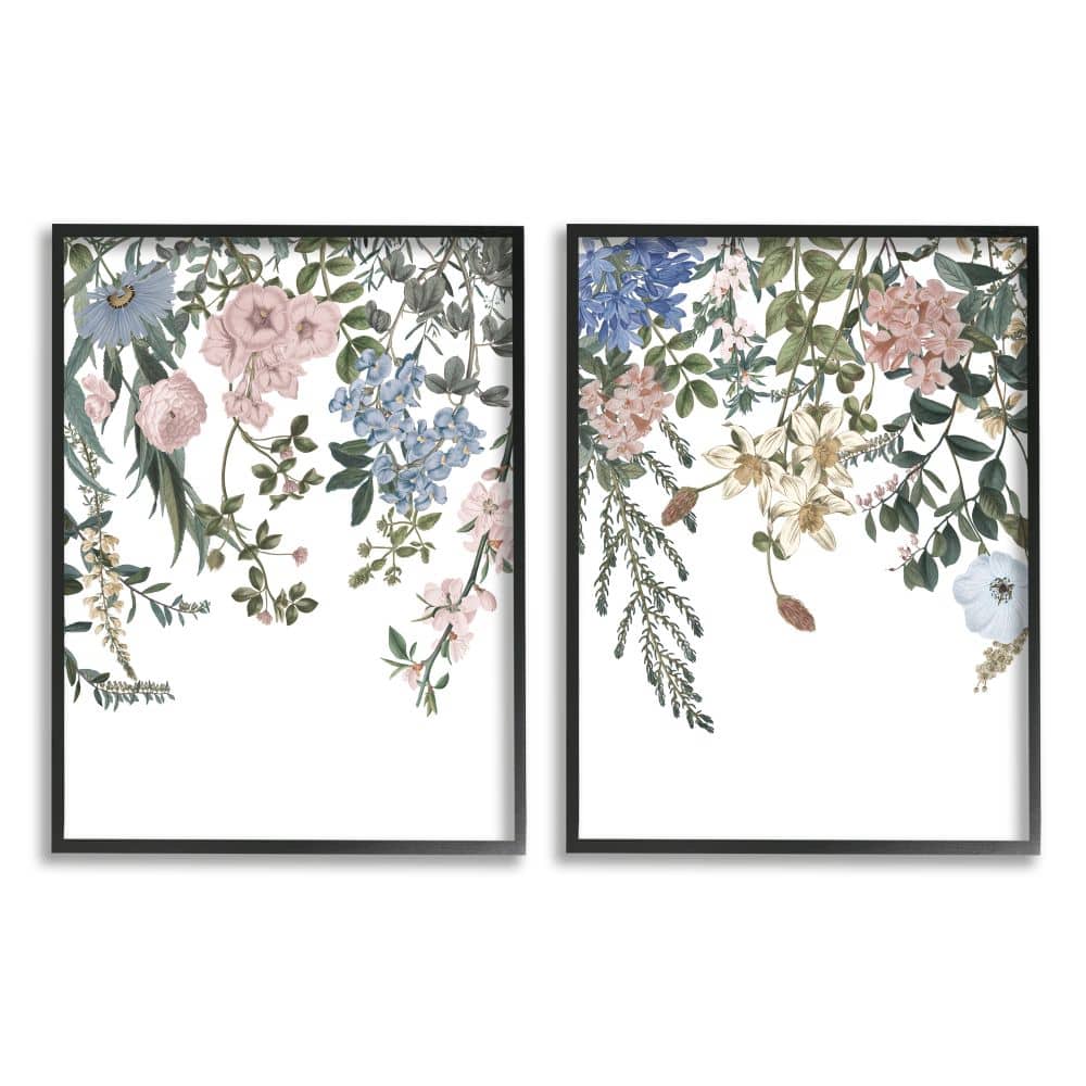 Stupell Industries Vintage Flower Vines Multi-Color Hanging Spring Floral in Black Frame Wall Art