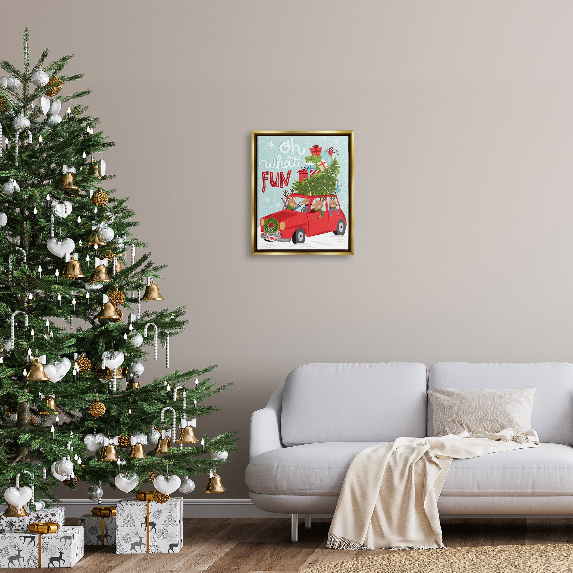 Stupell Industries Oh What Fun Holiday Car Framed Floater Canvas Wall Art