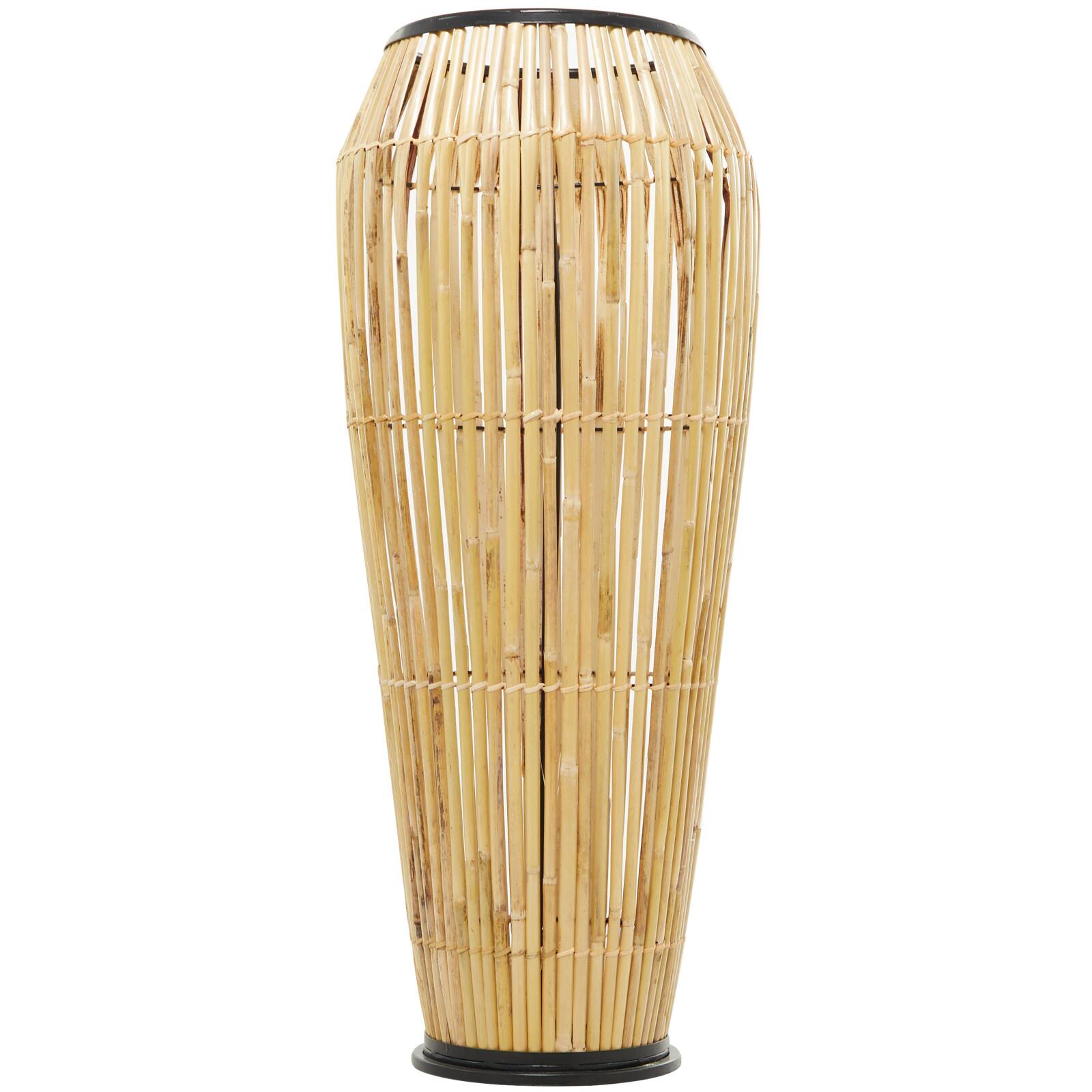 Brown Wicker Handmade Slatted Frame Vase with Black Metal Accents