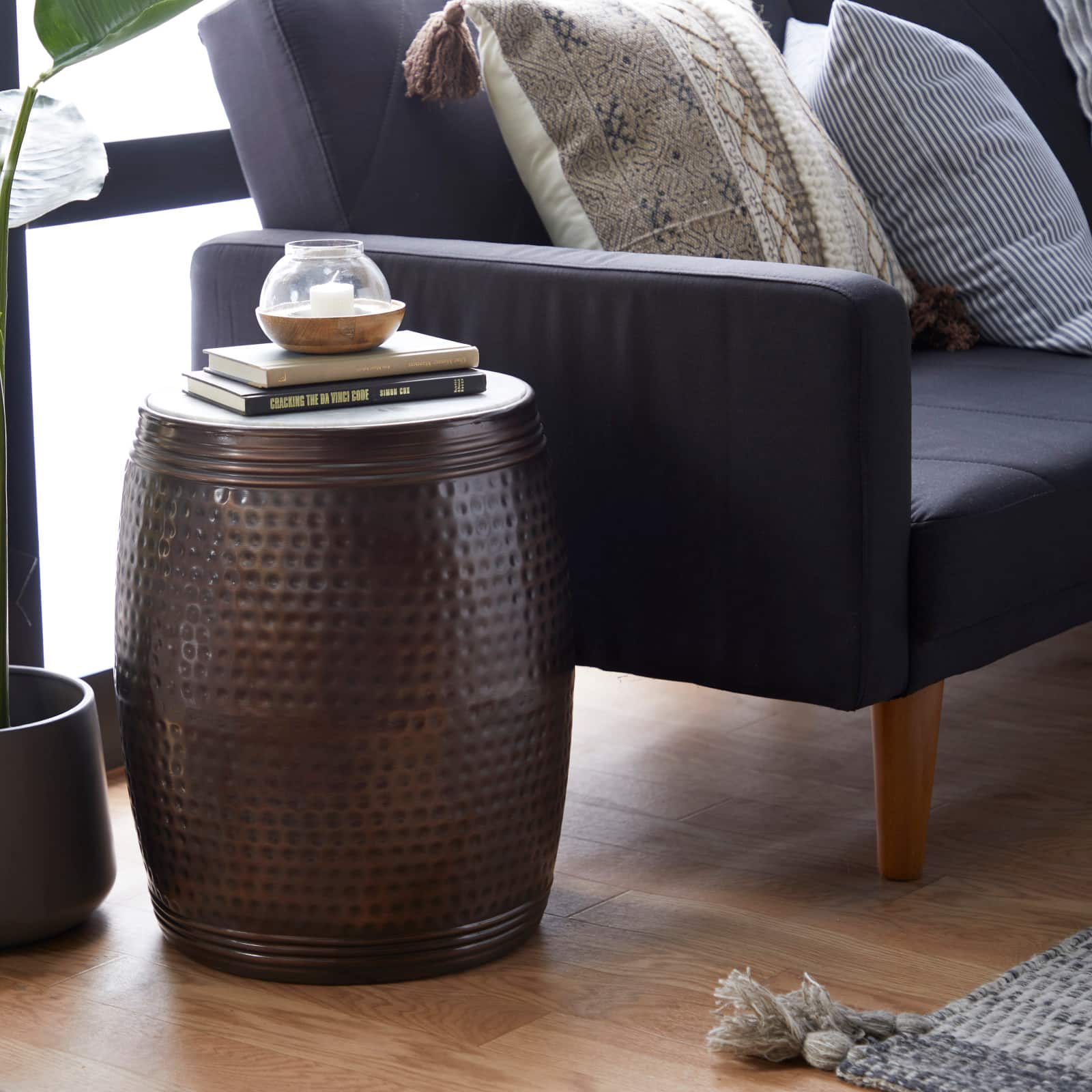 Brown Iron & Marble Industrial Accent Table