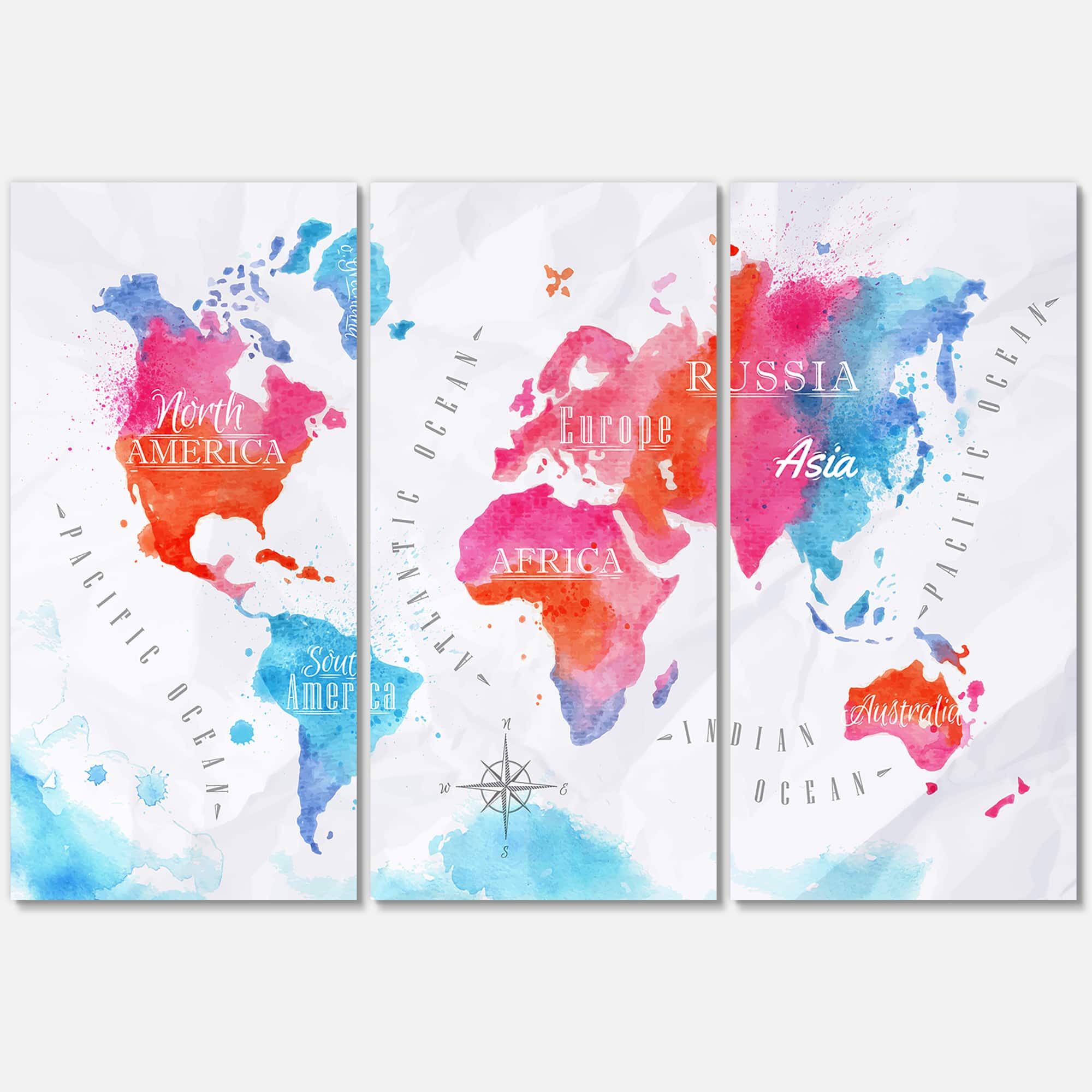 Designart - World Map In and Blue