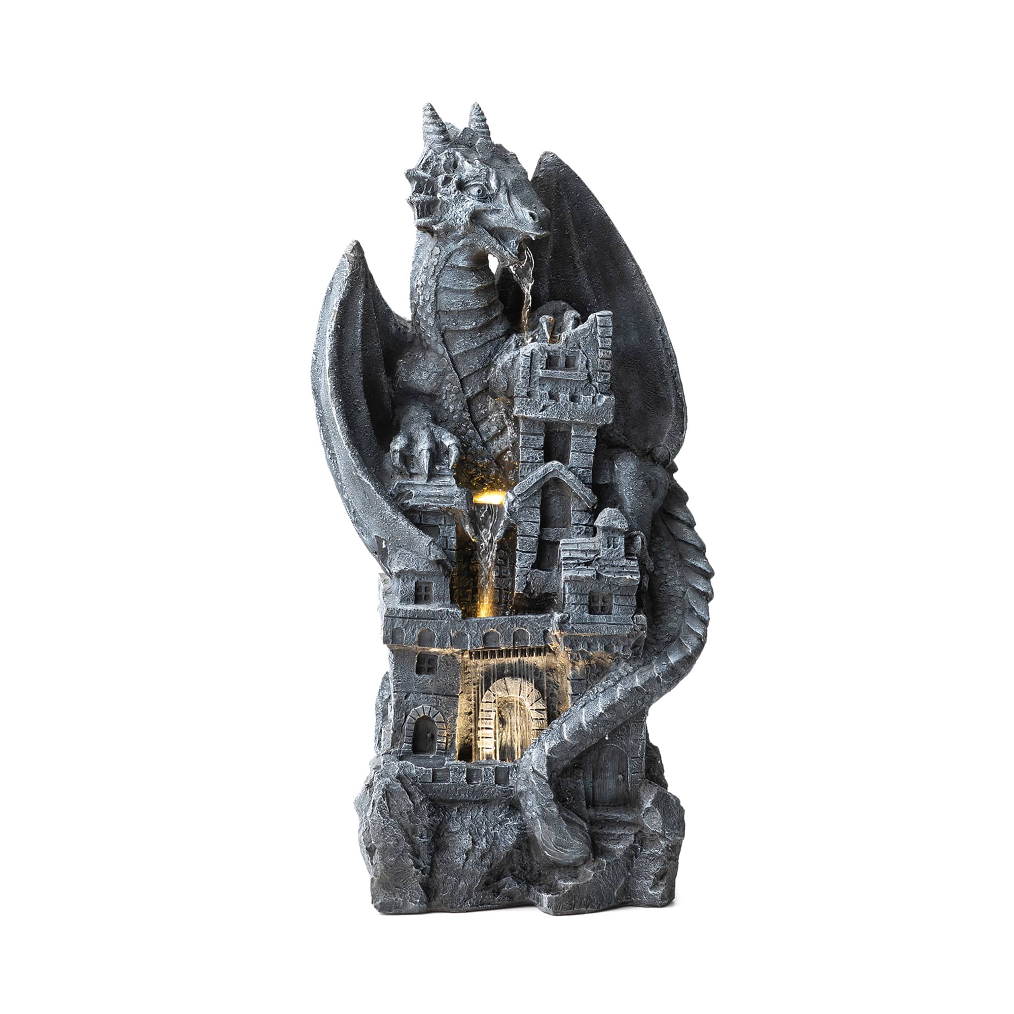 Glitzhome® 36.5" 4-Tier Gothic Dragon Sculptural Outdoor Fountain with LED Light