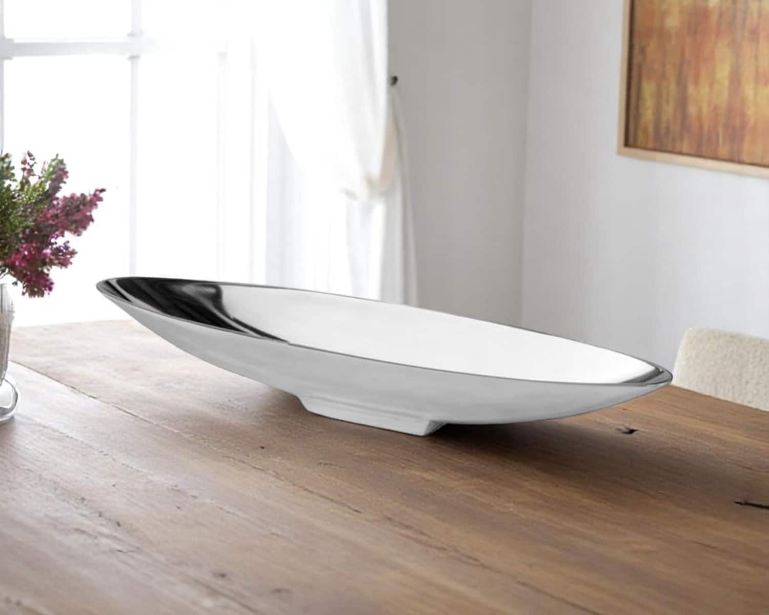 HomeRoots Shiny Silver Contempo Boat Tray