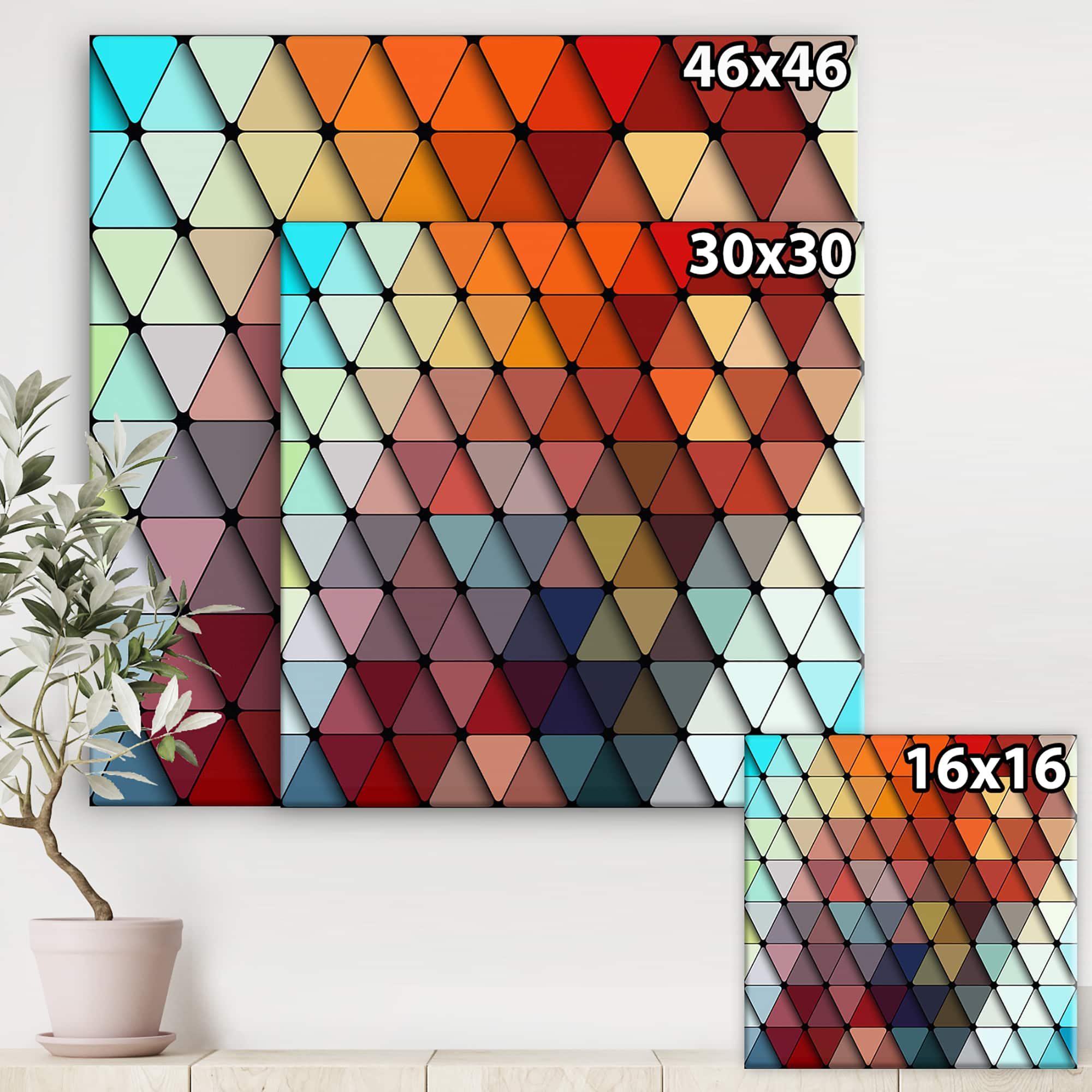 Designart - 3Dd Geometry in Shades of Blue and Red - Modern & Contemporary Premium Canvas Wall Art