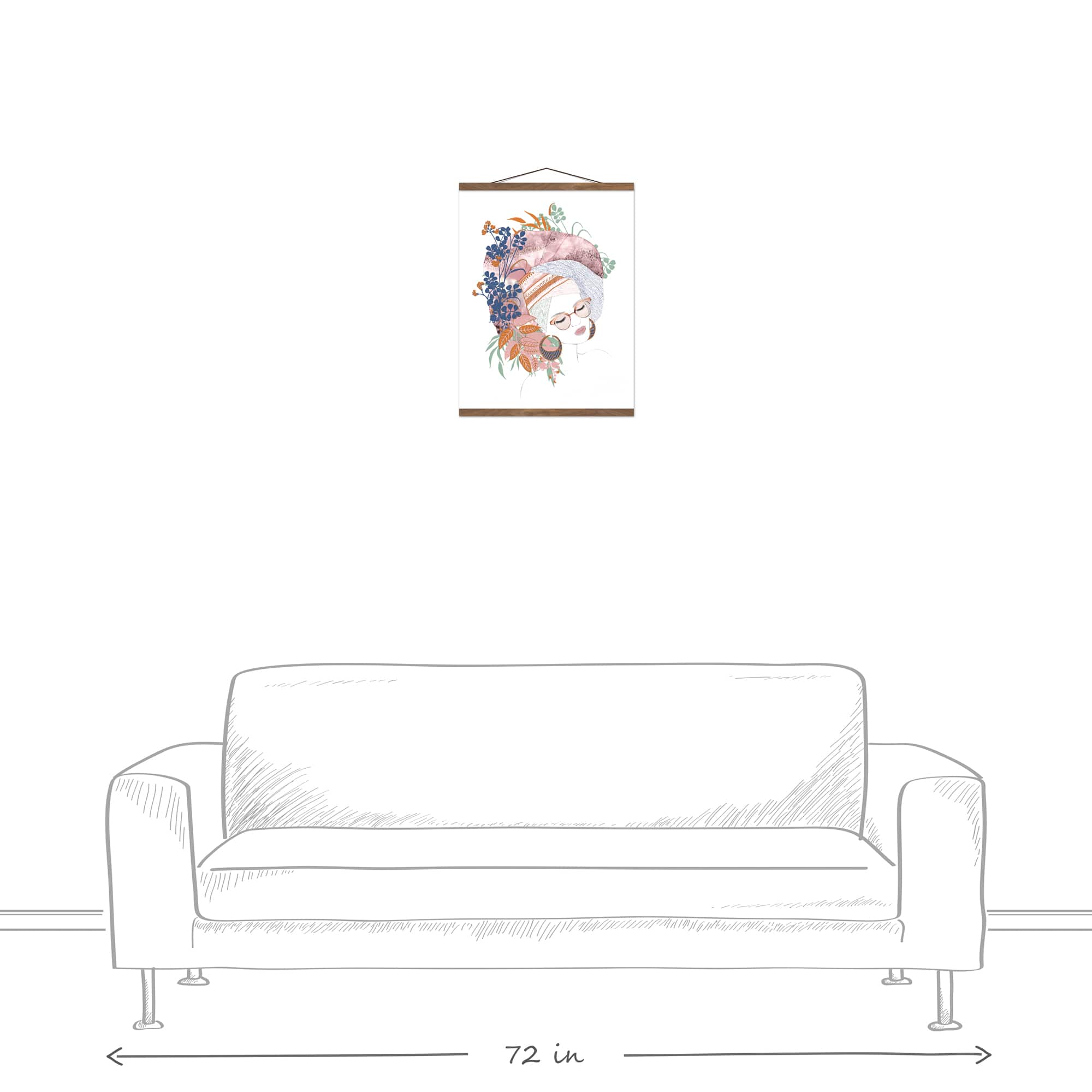Portrait Drawing Rework Teak Hanging Canvas