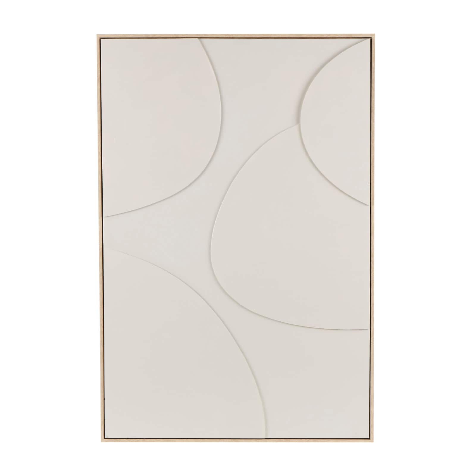 Beige Wooden Geometric Framed Wall Art with Abstract Circles and Brown Wooden Frame