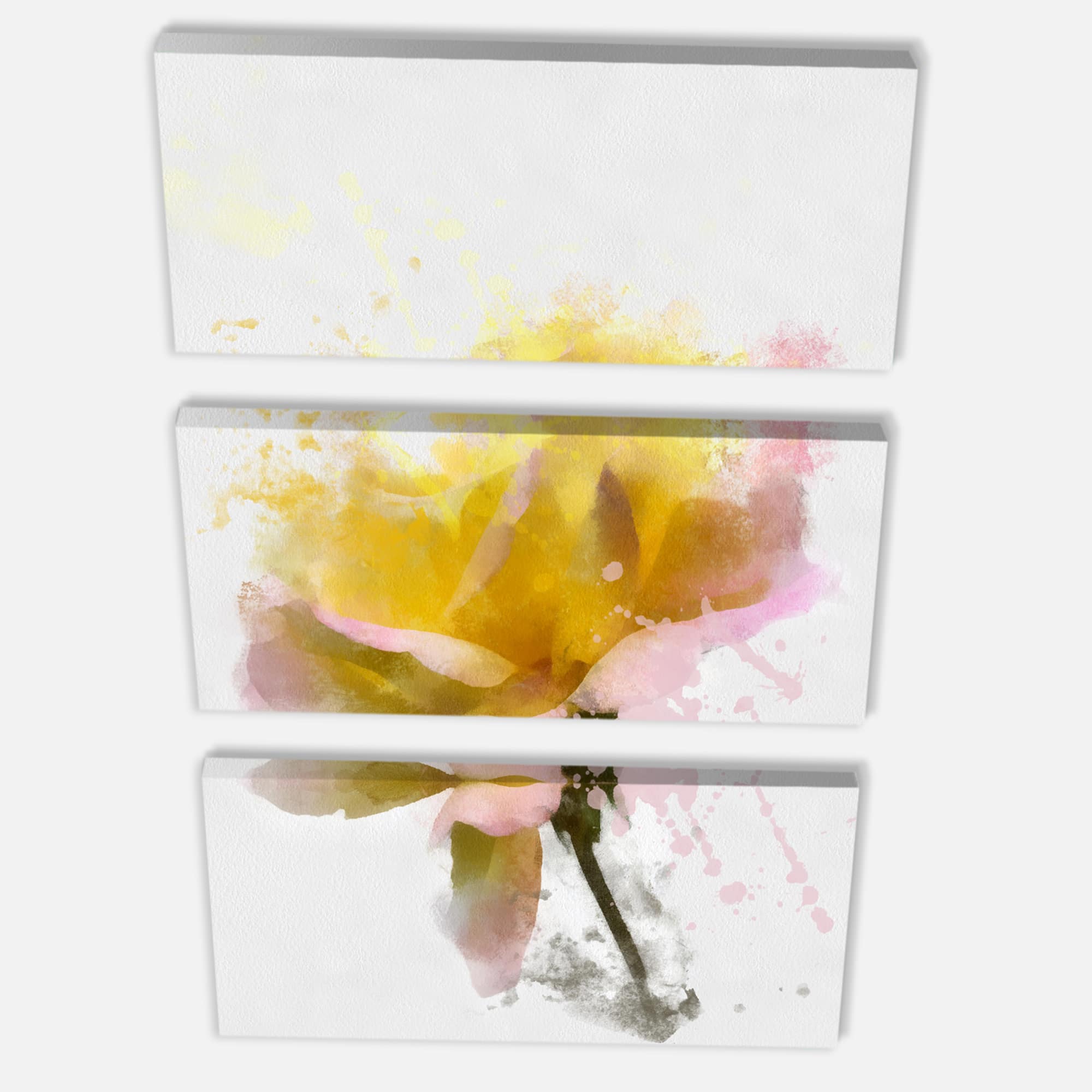Designart - Yellow Rose with Green Stem - Floral Canvas Art Print